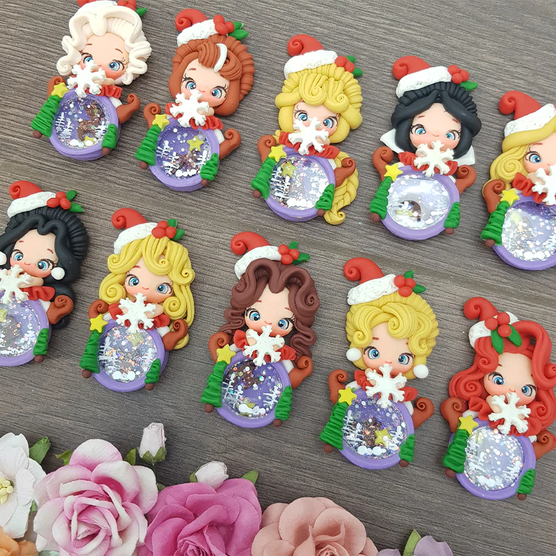 Christmas princess shaker - set of 10 - Handmade Flatback Clay Bow Centre - Image 2