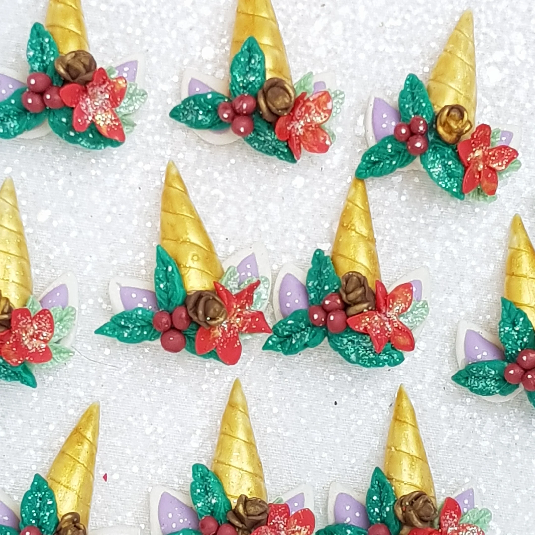 Christmas Unicorn Horn C- Handmade Flatback Clay Bow Centre