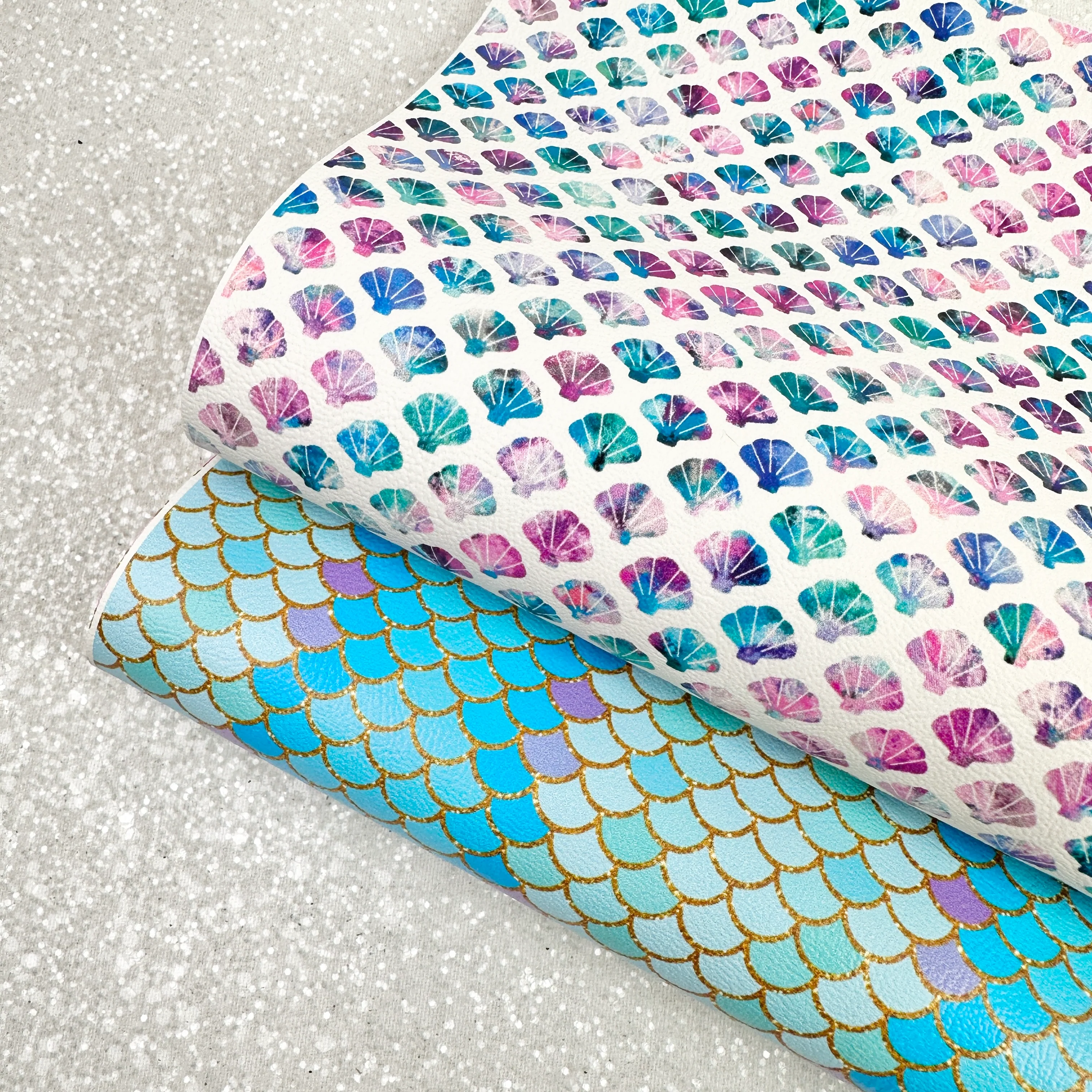 clamshell Mermaid fish scales tails sea - Pu Leatherette vinyl - canvas - choose Fabric material Sheets - Image 2