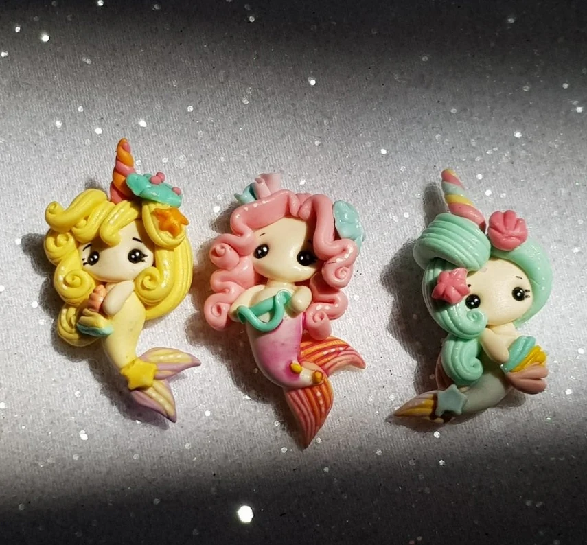 Clay Charm Embellishment - Colourful Mermaid Girls - colour changing
