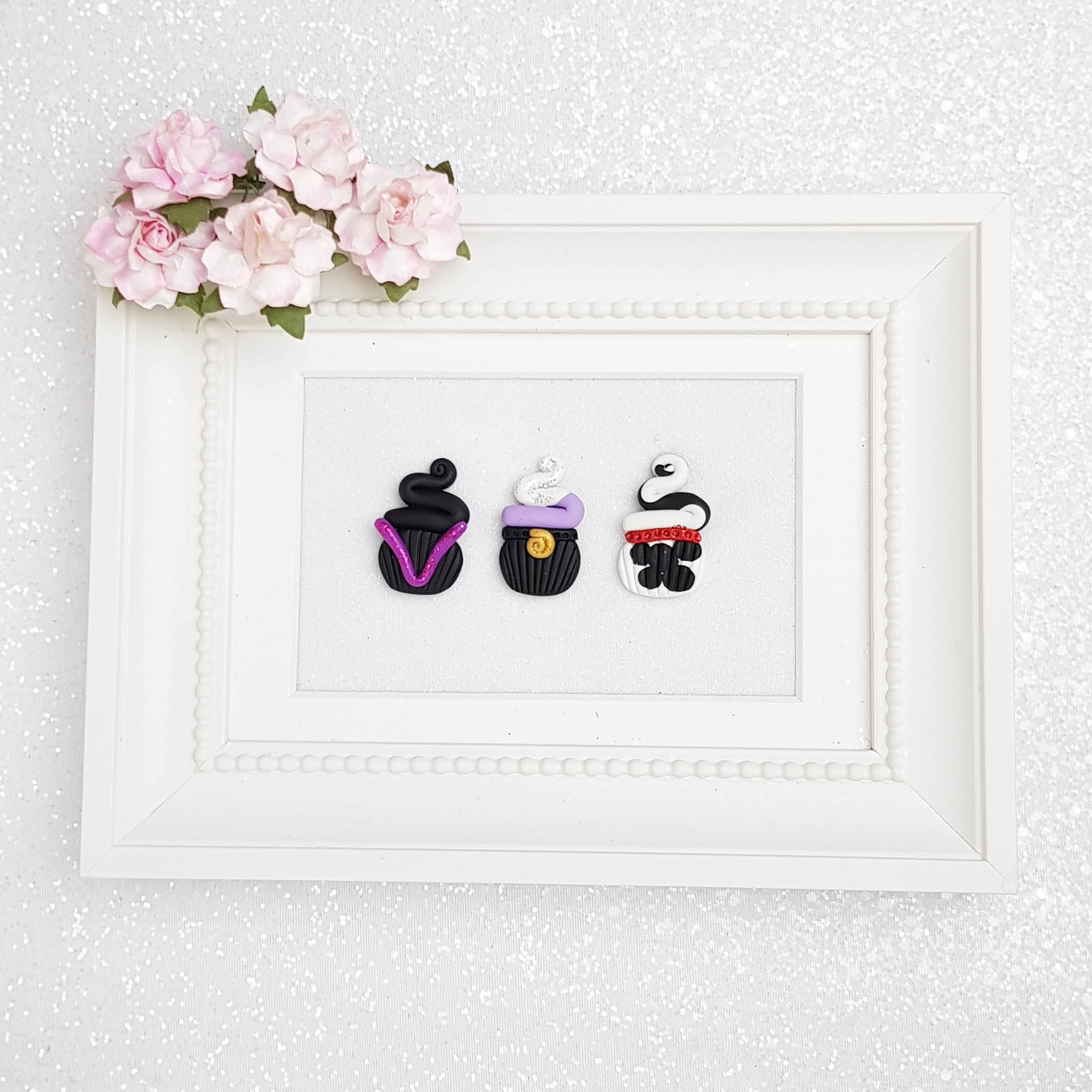 Set of 3 Clay Charm Embellishment - Cupcake Halloween Delight