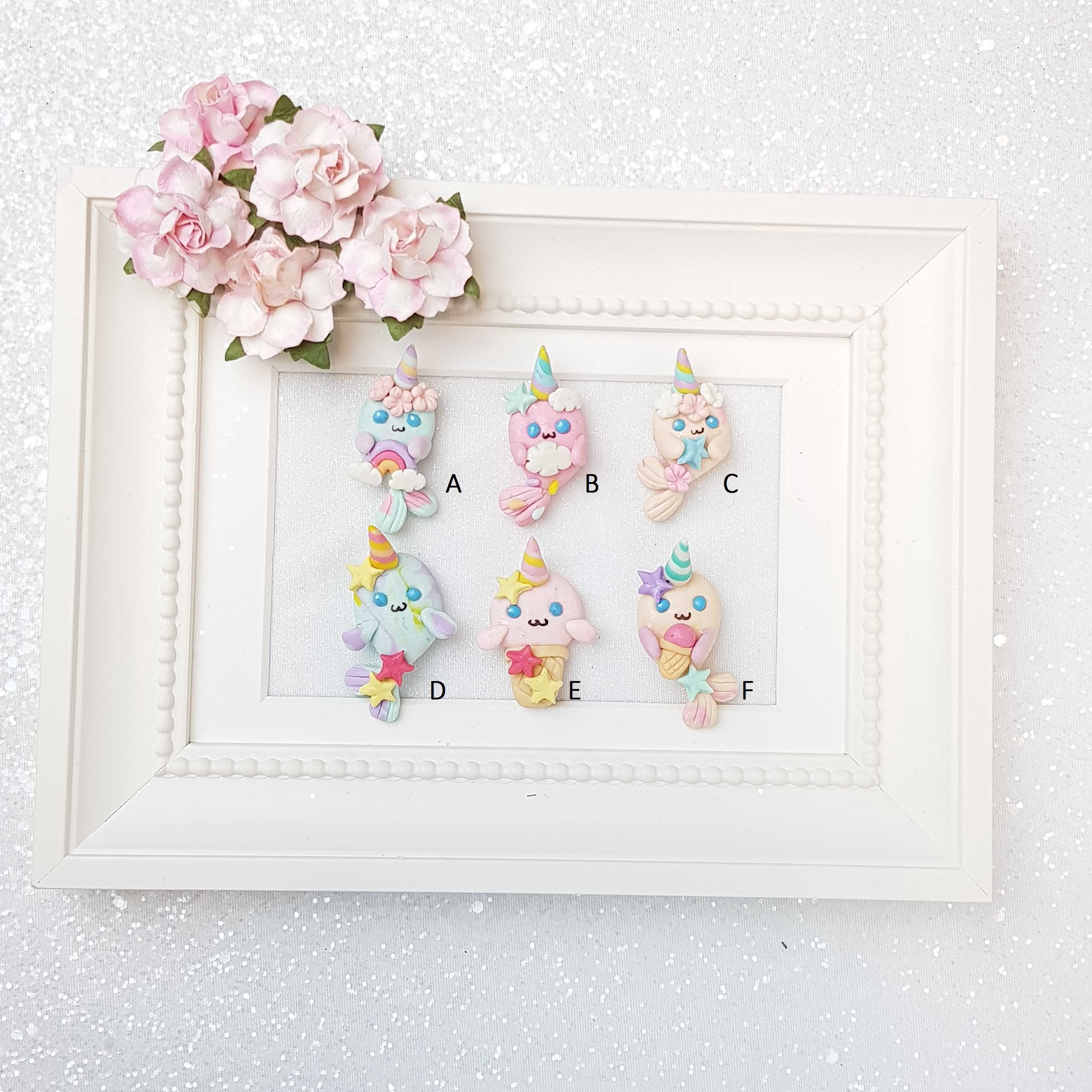 Clay Charm Embellishment - Cute Narwhal / maneecorn