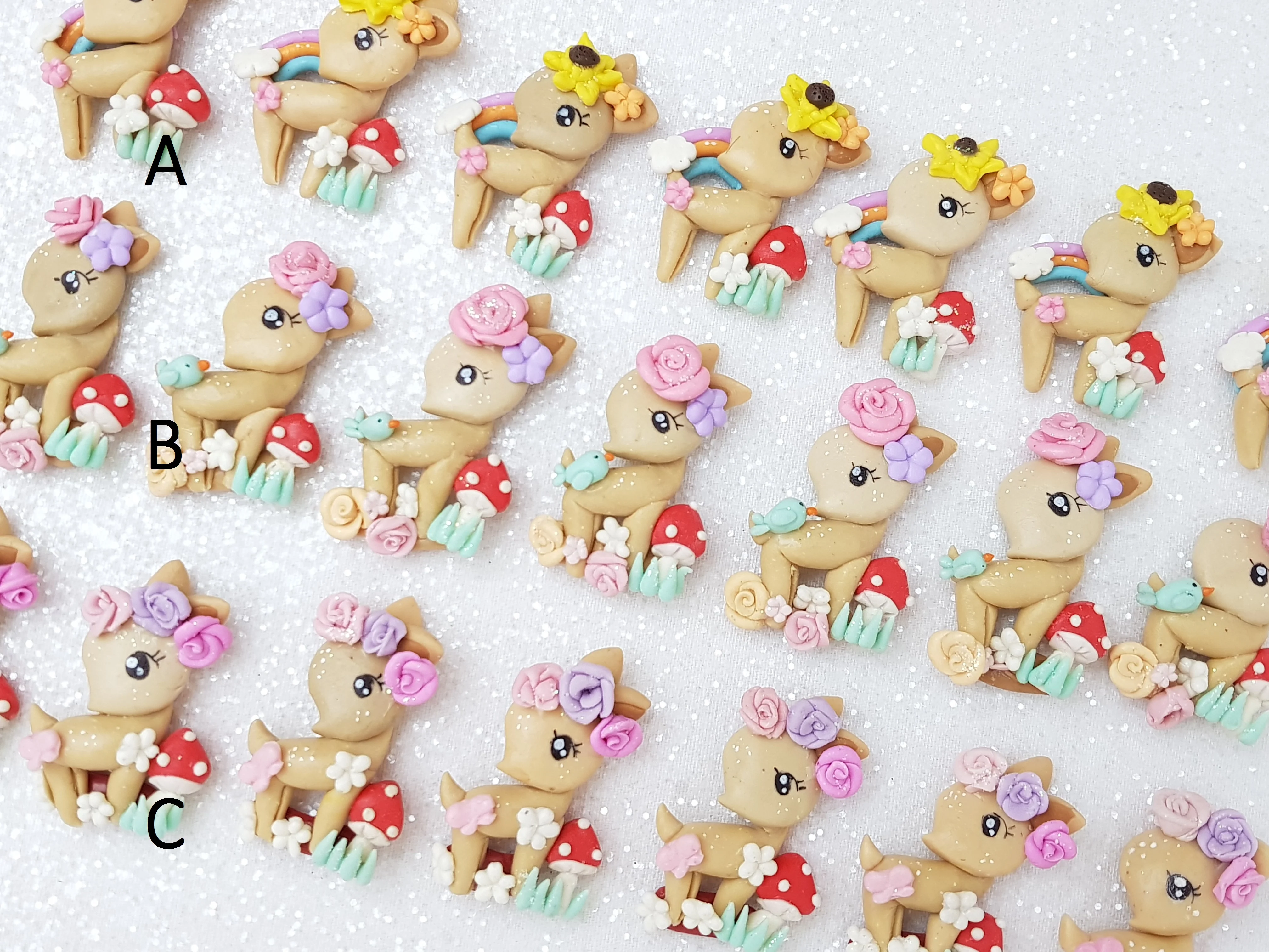 Clay Charm Embellishment - Deer Fawn with Flowers