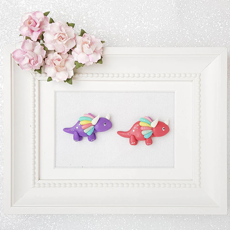 Clay Charm Embellishment - Dino - Purple and Red