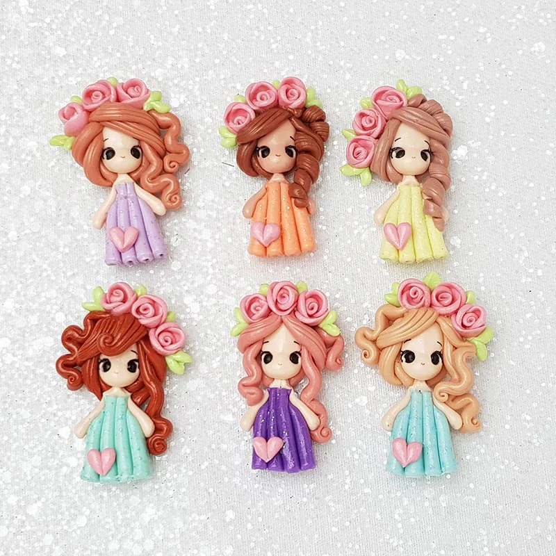 Clay Charm Embellishment - Flower Girl - Set of 6