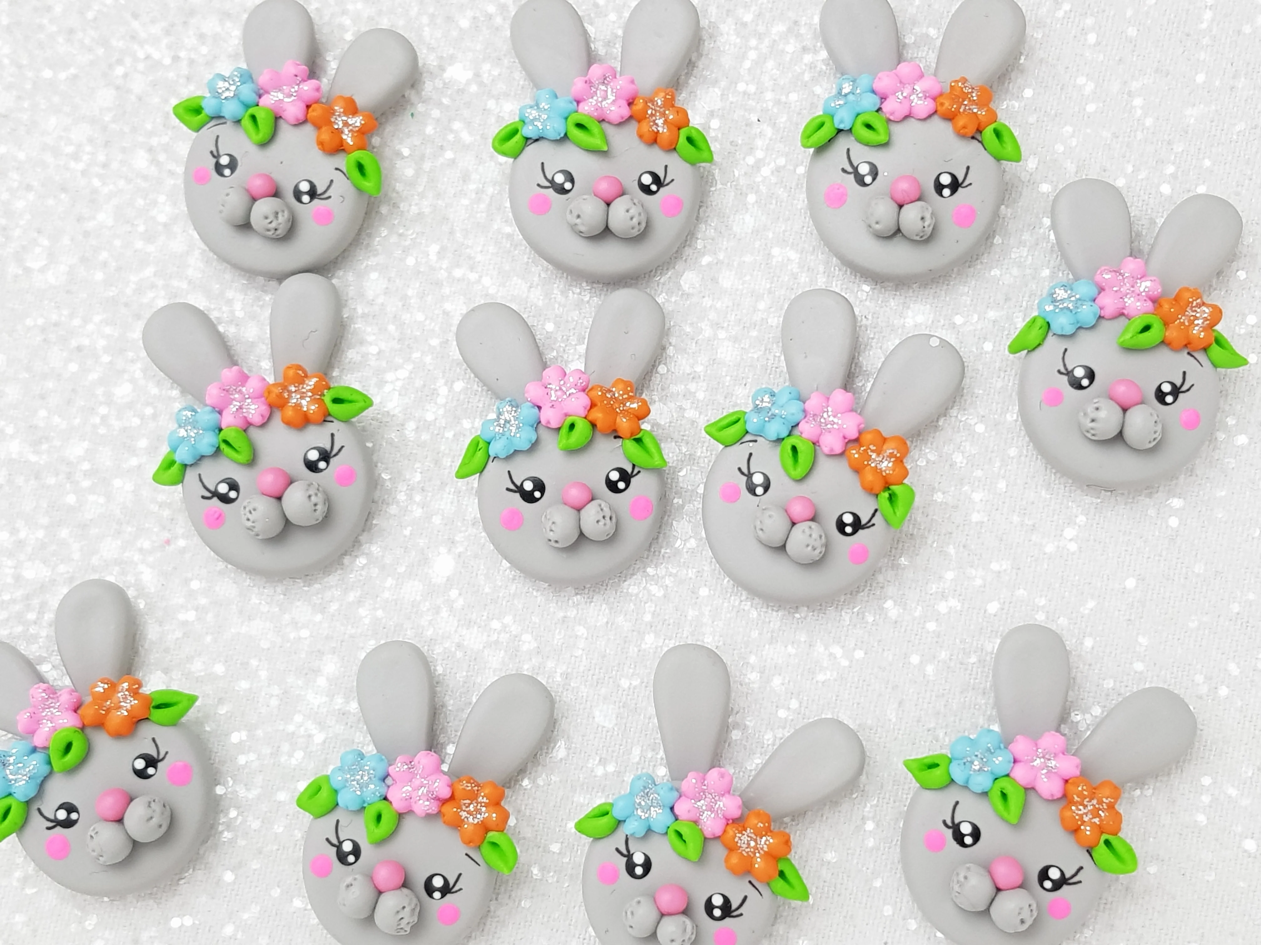 Clay Charm Embellishment - Grey Bunny Delight