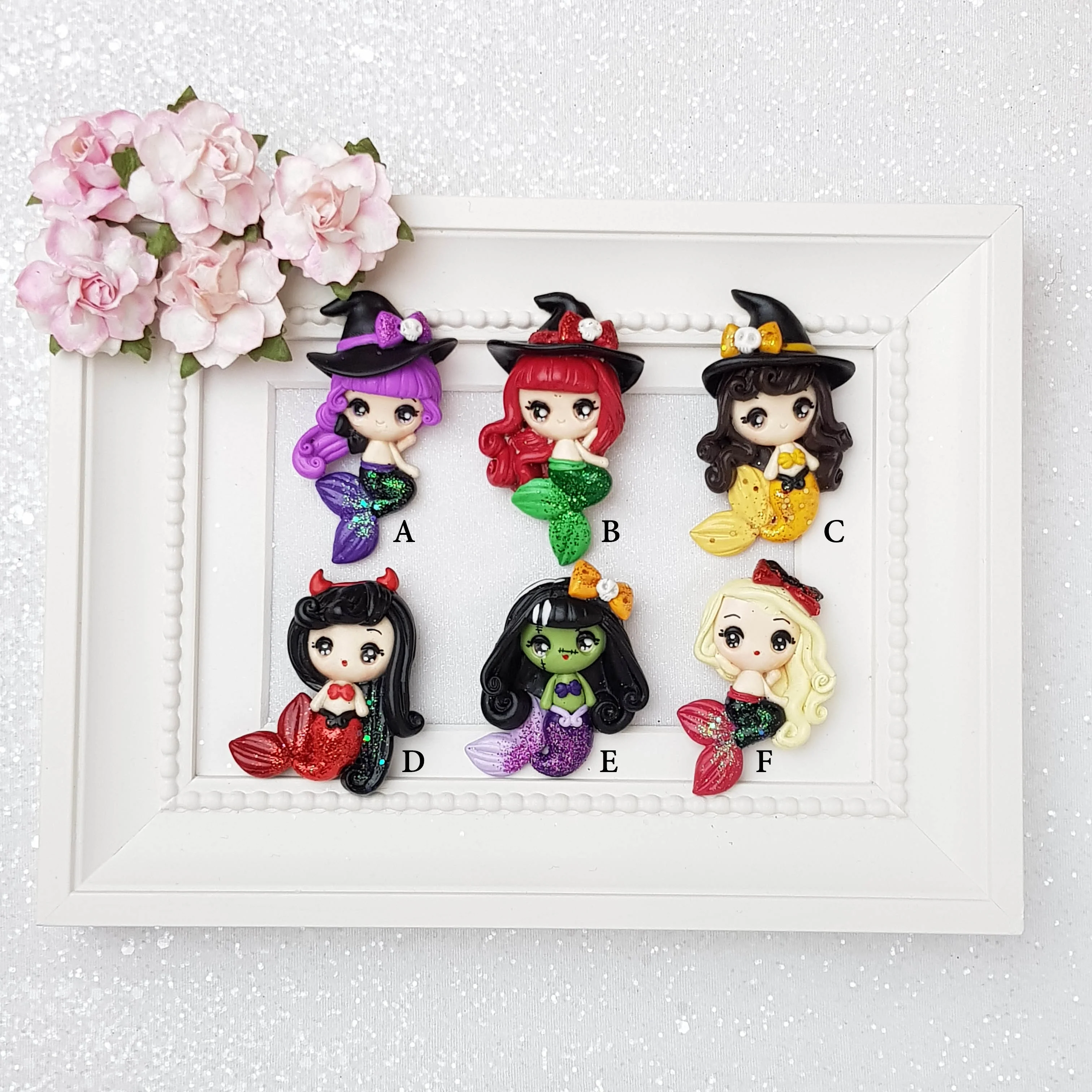 Clay Charm Embellishment - Big Eyes Halloween Mermaid