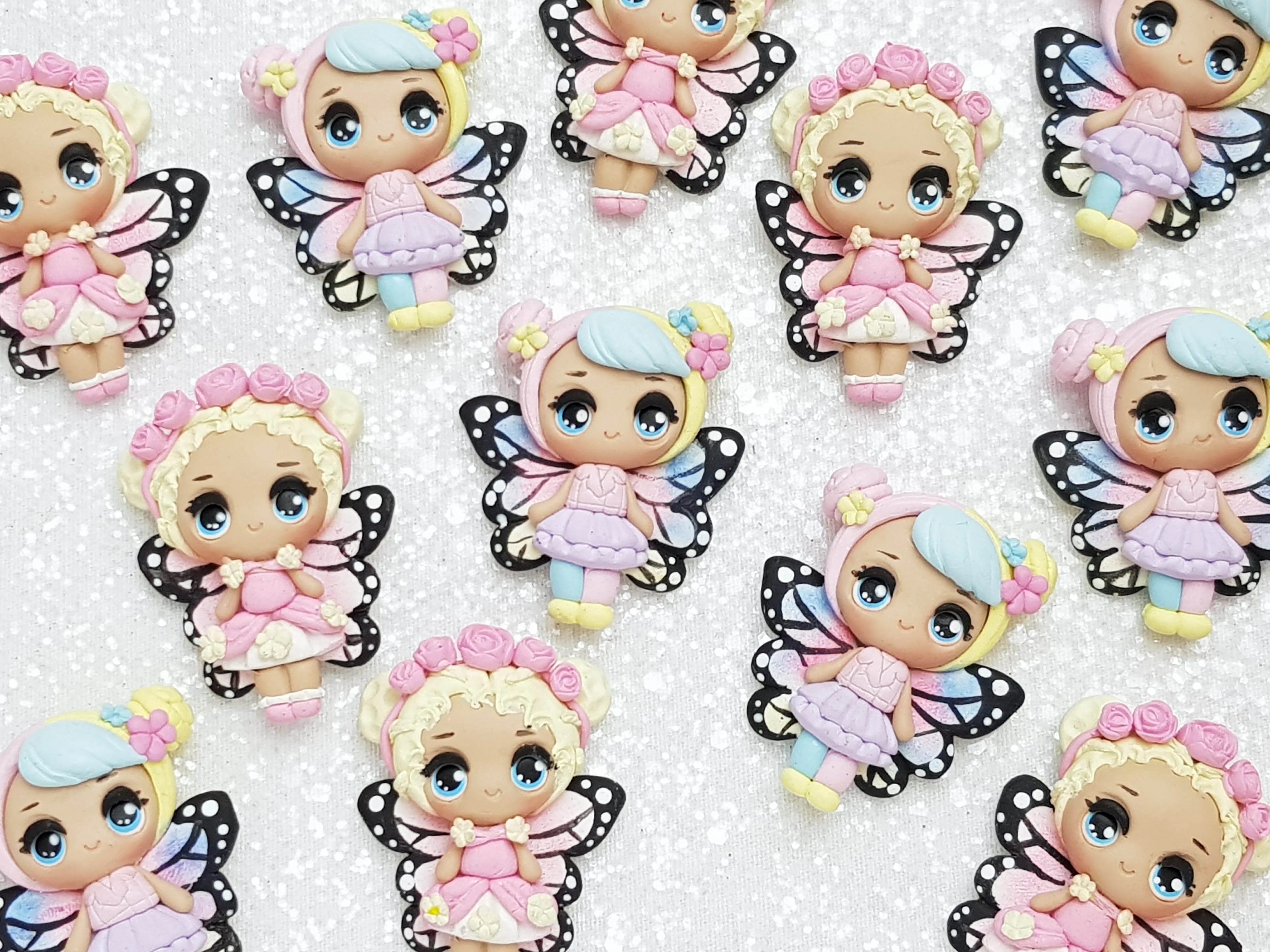 Clay Charm Embellishment - NEW Big Eyes Butterfly Doll