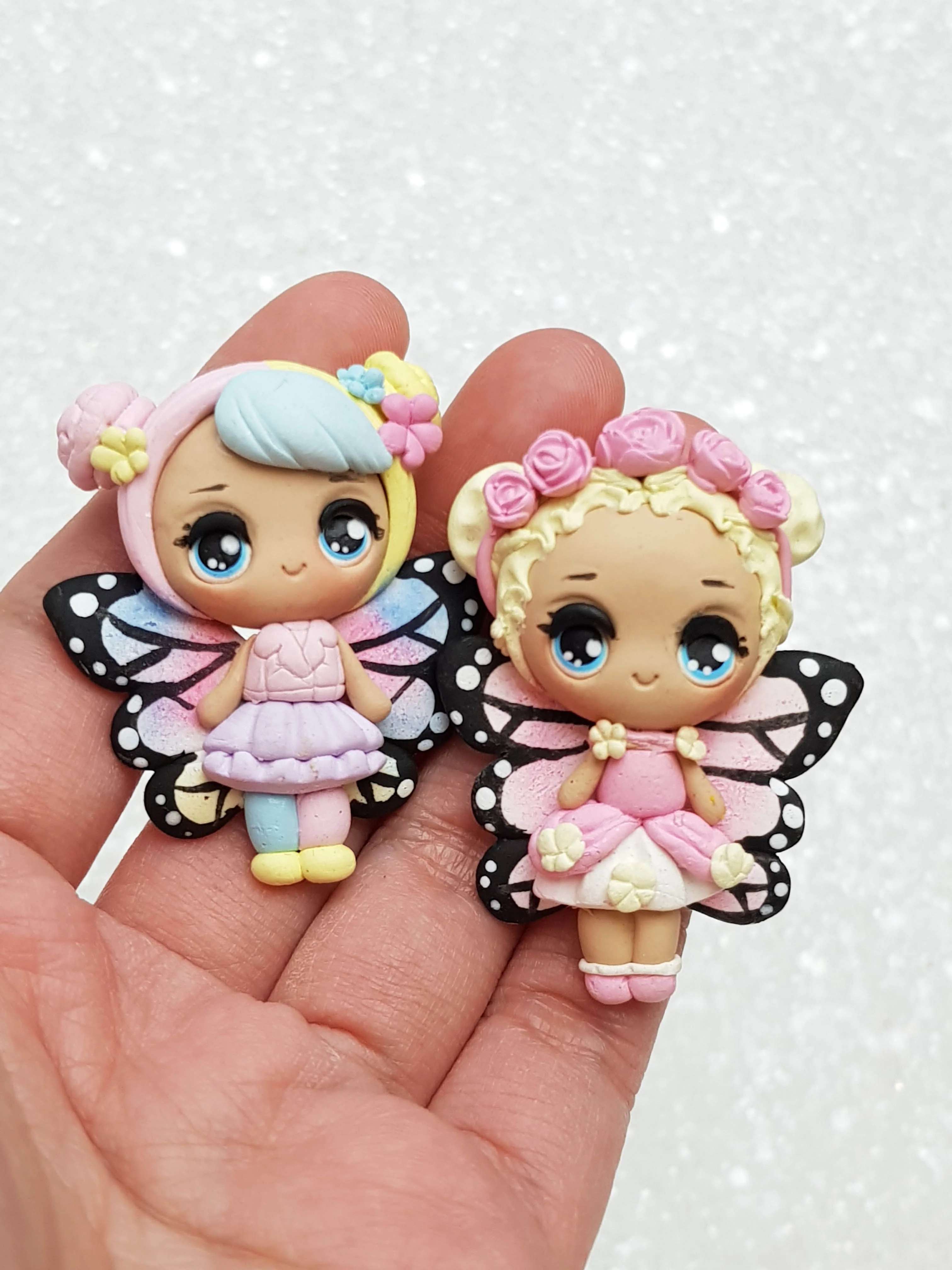 Clay Charm Embellishment - NEW Big Eyes Butterfly Doll - Image 3