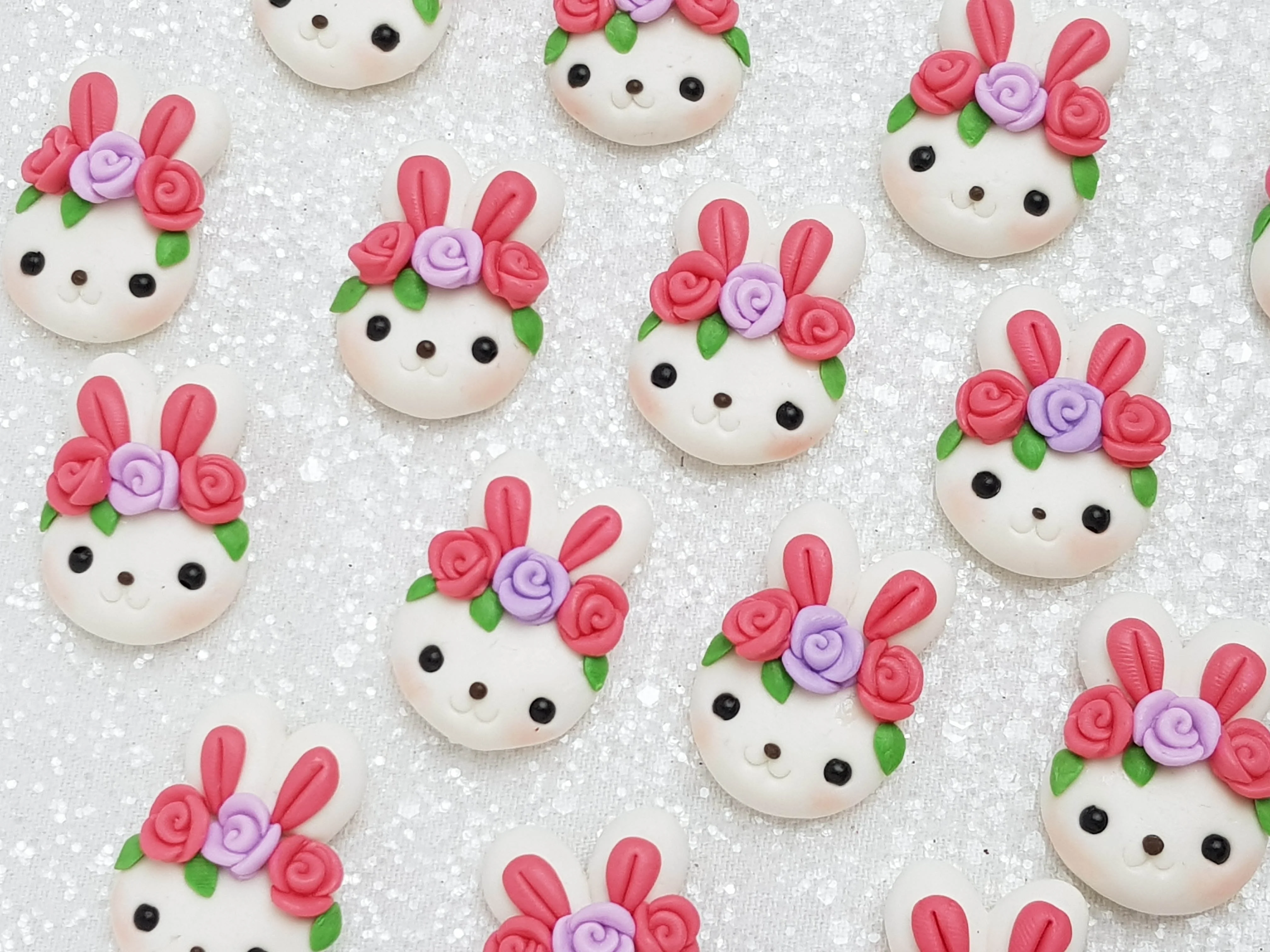 Clay Charm Embellishment - NEW Bunny Head Pastel Red