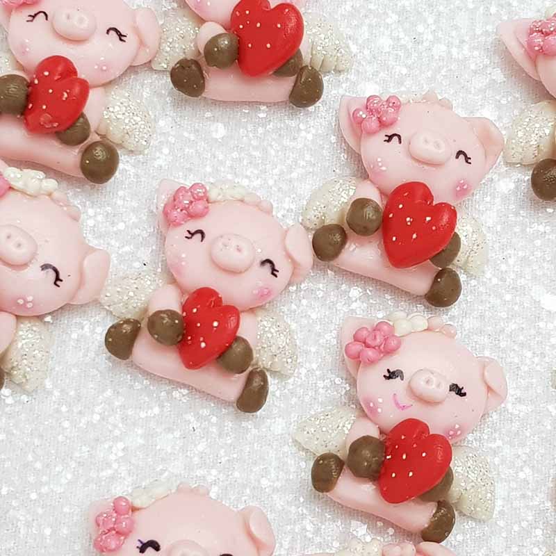 Clay Charm Embellishment - NEW I HEART PIG