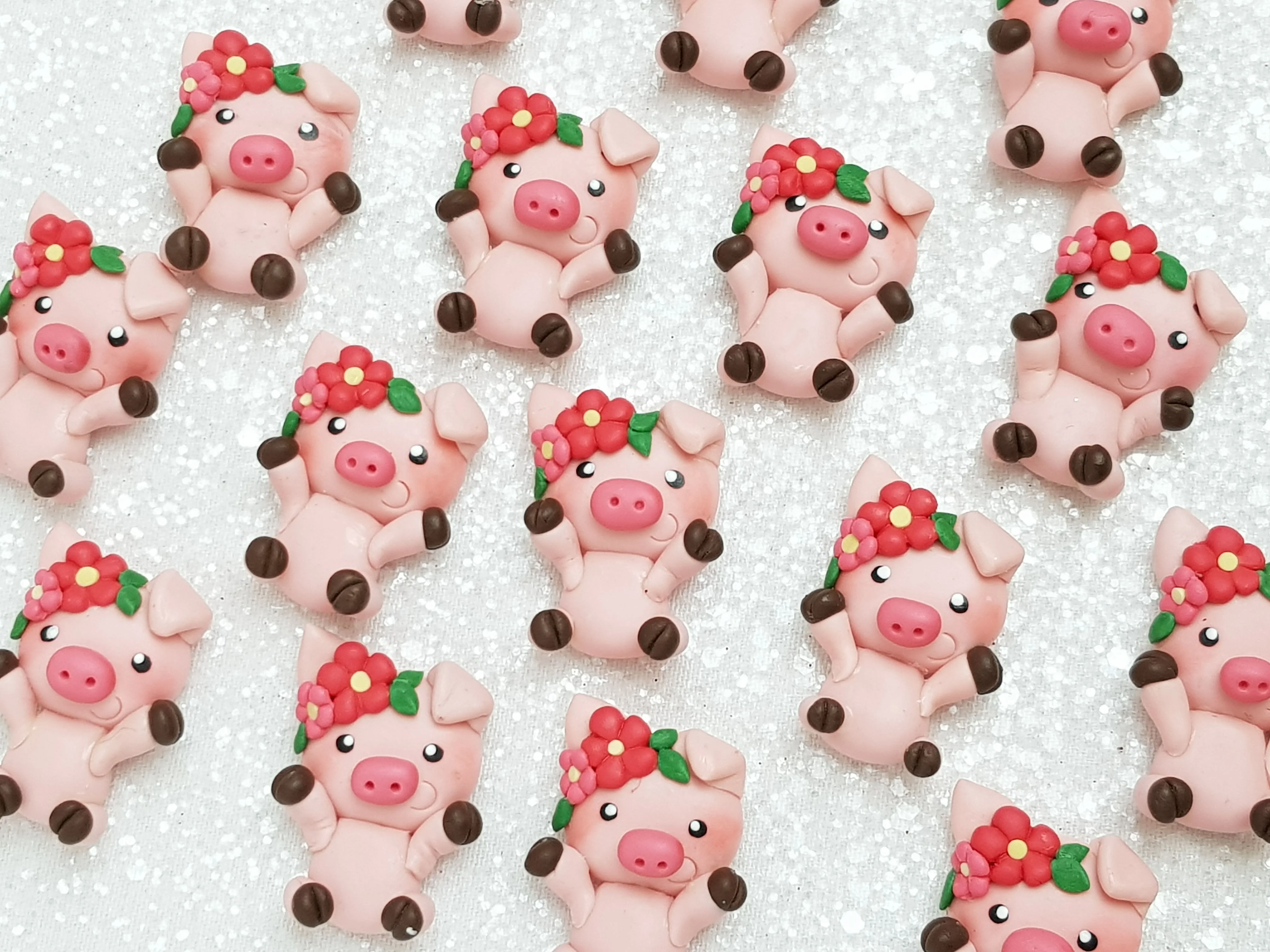 Clay Charm Embellishment - NEW Pig FLOWER