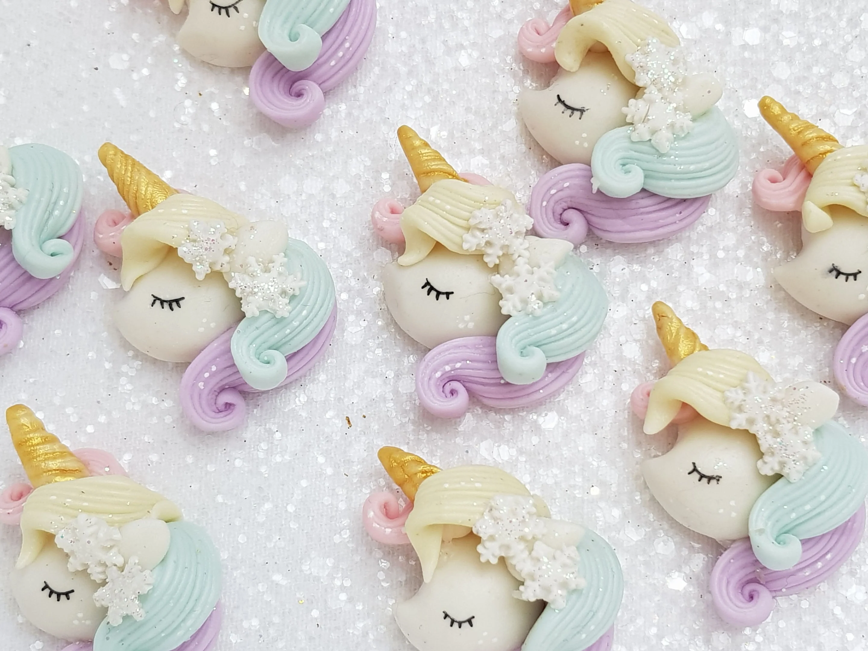 Clay Embellishment - New Sleepy Side Unicorn Head Rainbow