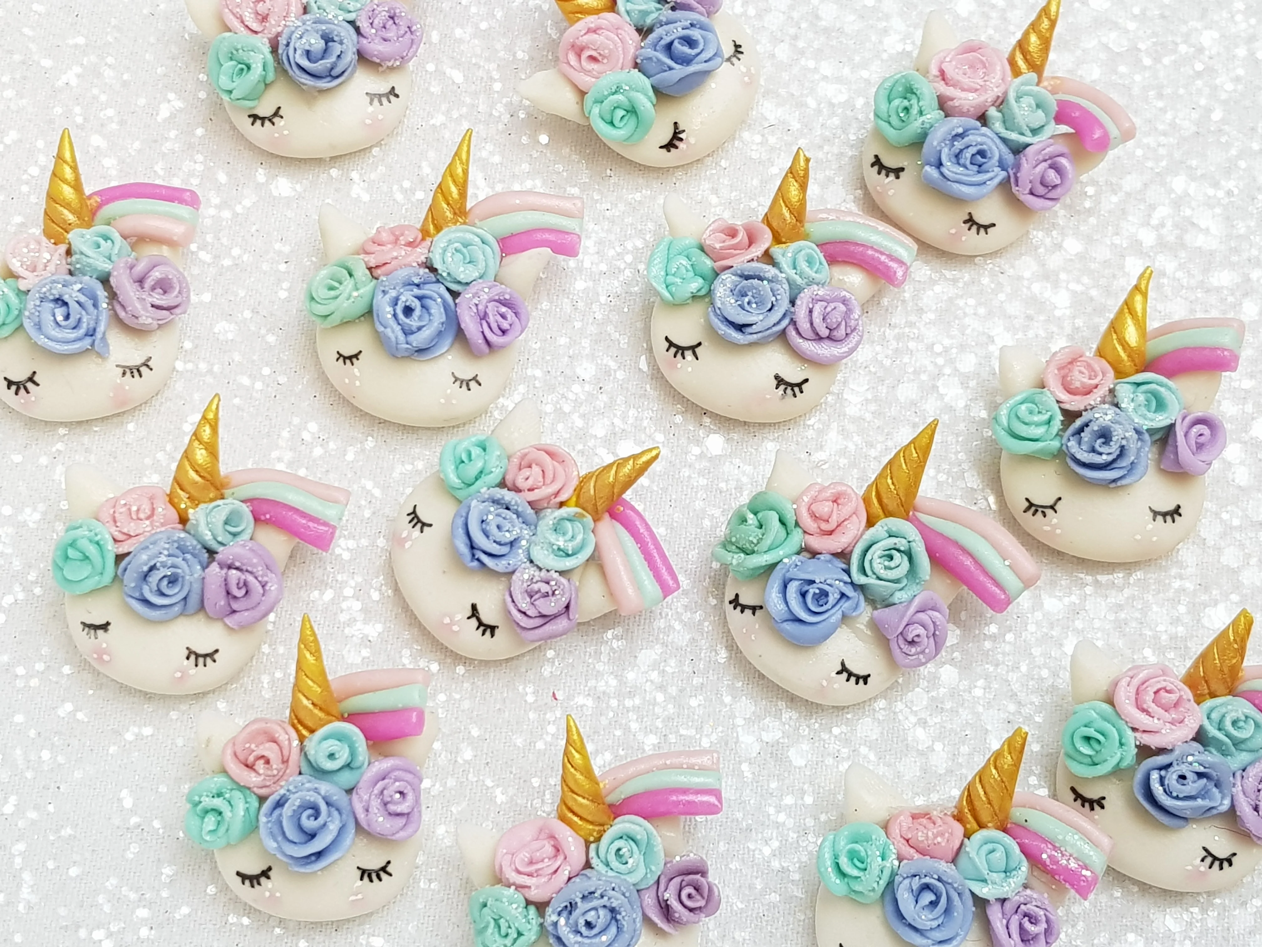 Clay Charm Embellishment - NEW Sleepy Unicorn Head Rainbow - B