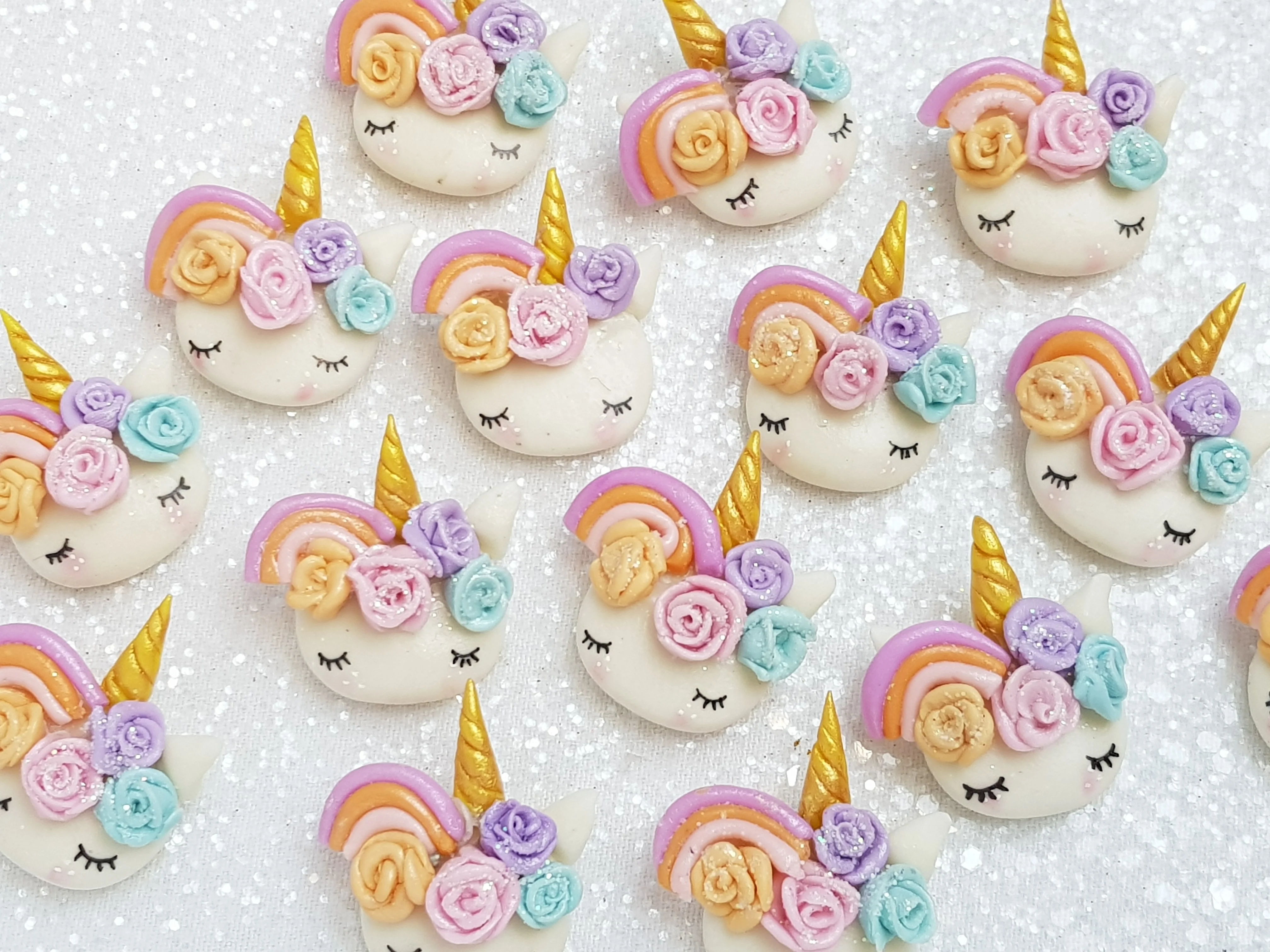 Clay Charm Embellishment - NEW Sleepy Unicorn Head Rainbow - C