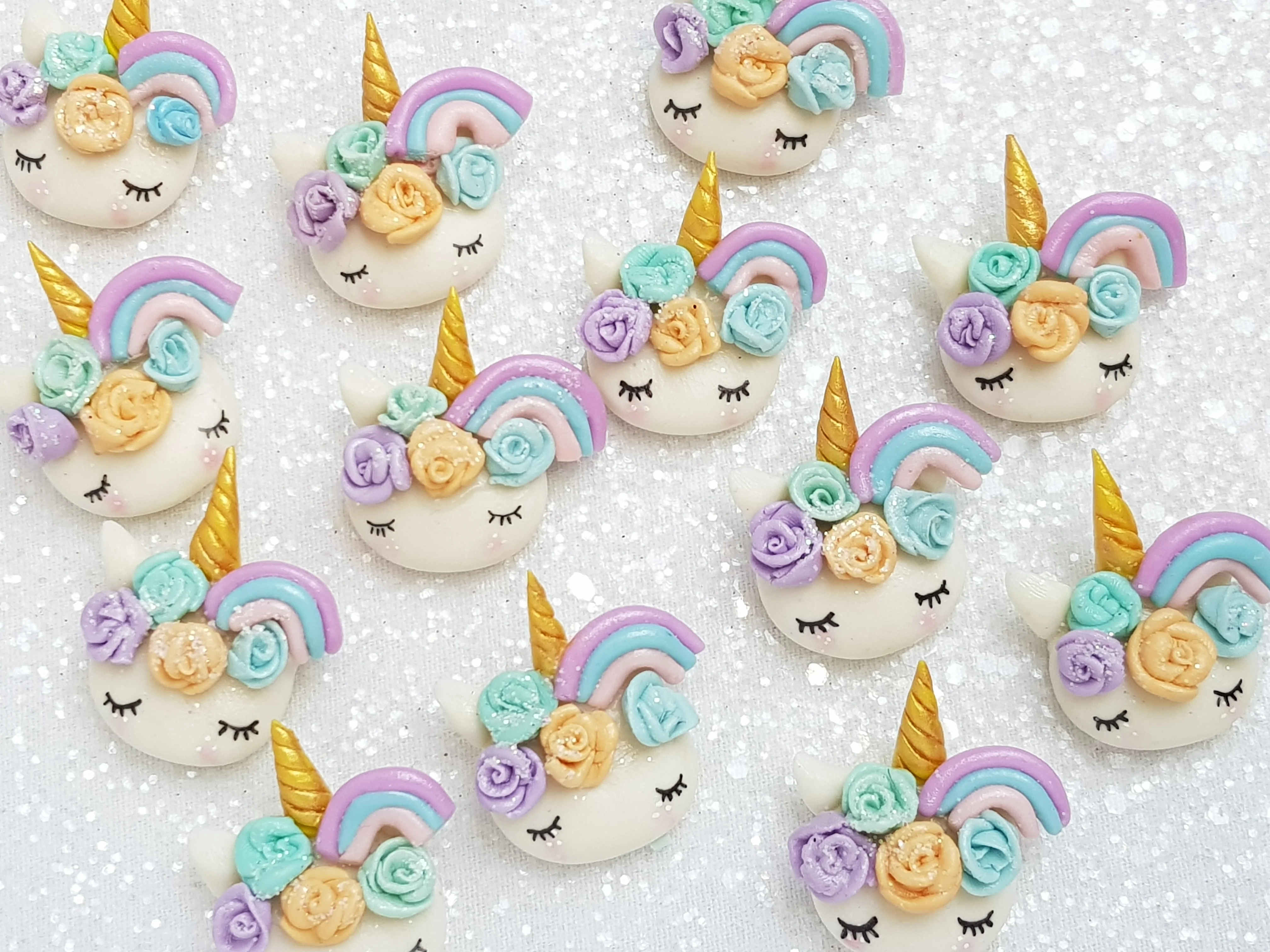 Clay Charm Embellishment - NEW Sleepy Unicorn Head Rainbow - D