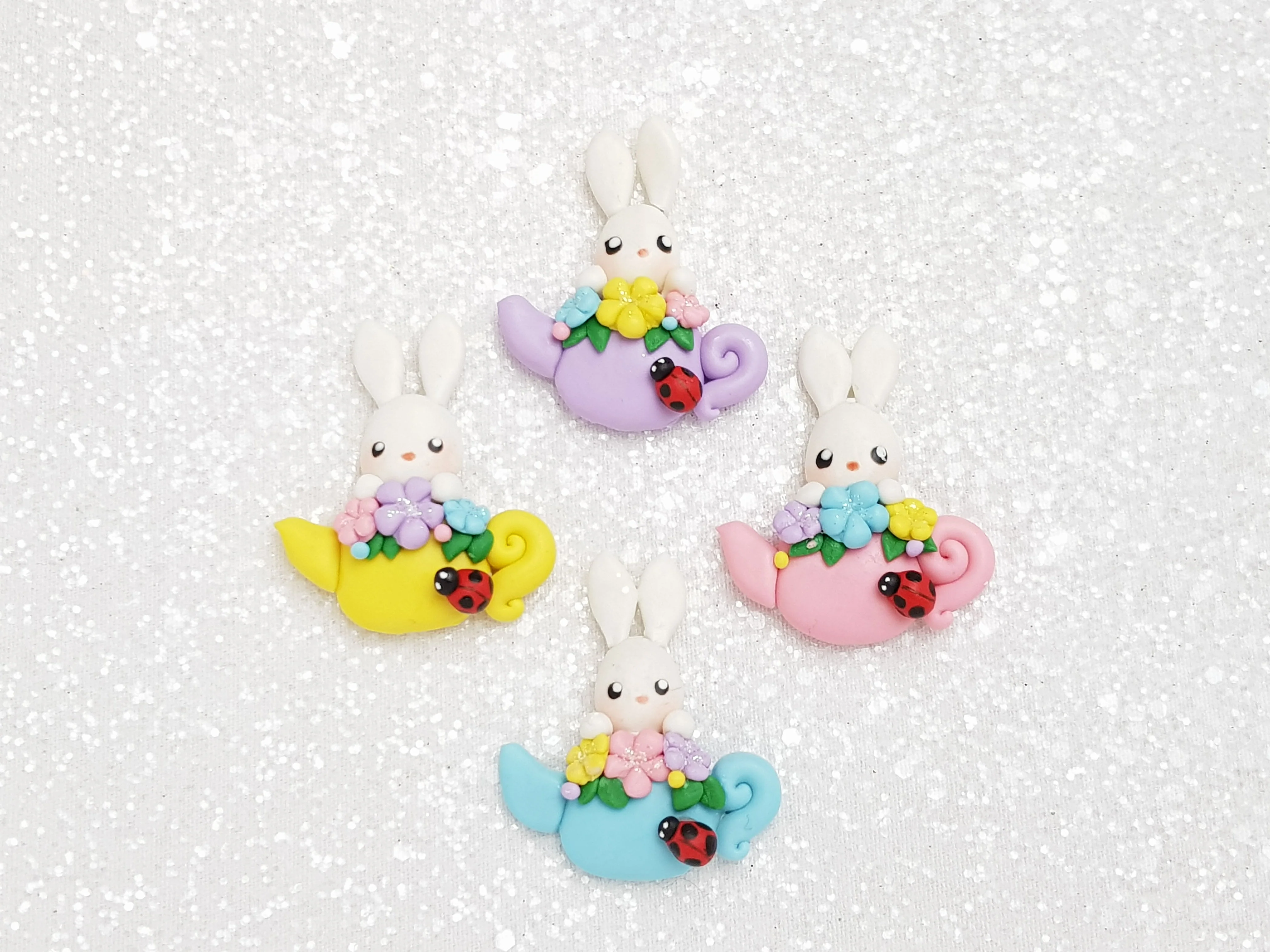 Clay Charm Embellishment - NEW TEAPOT BUNNY