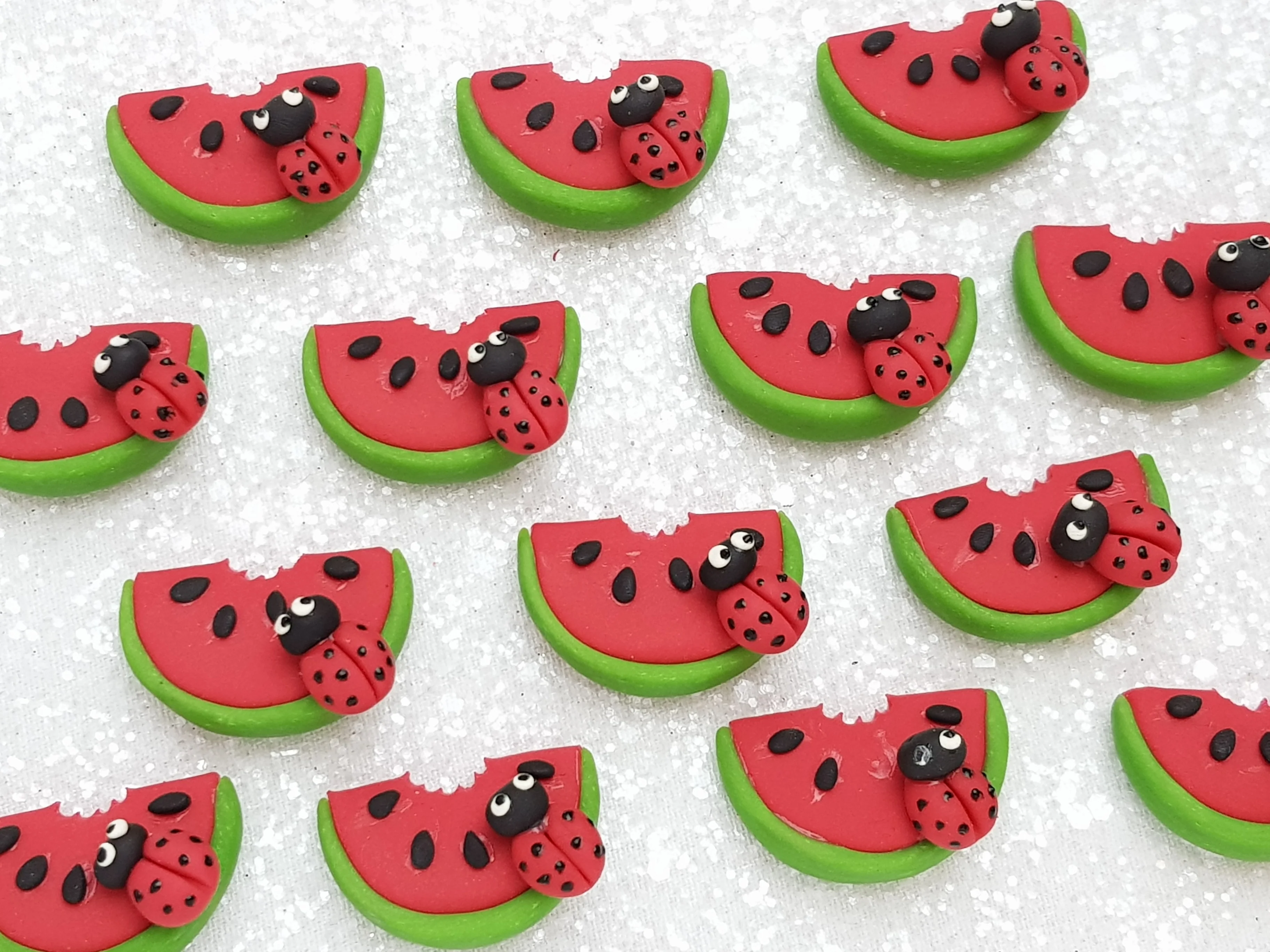 Clay Charm Embellishment - NEW Watermelon Ladybug