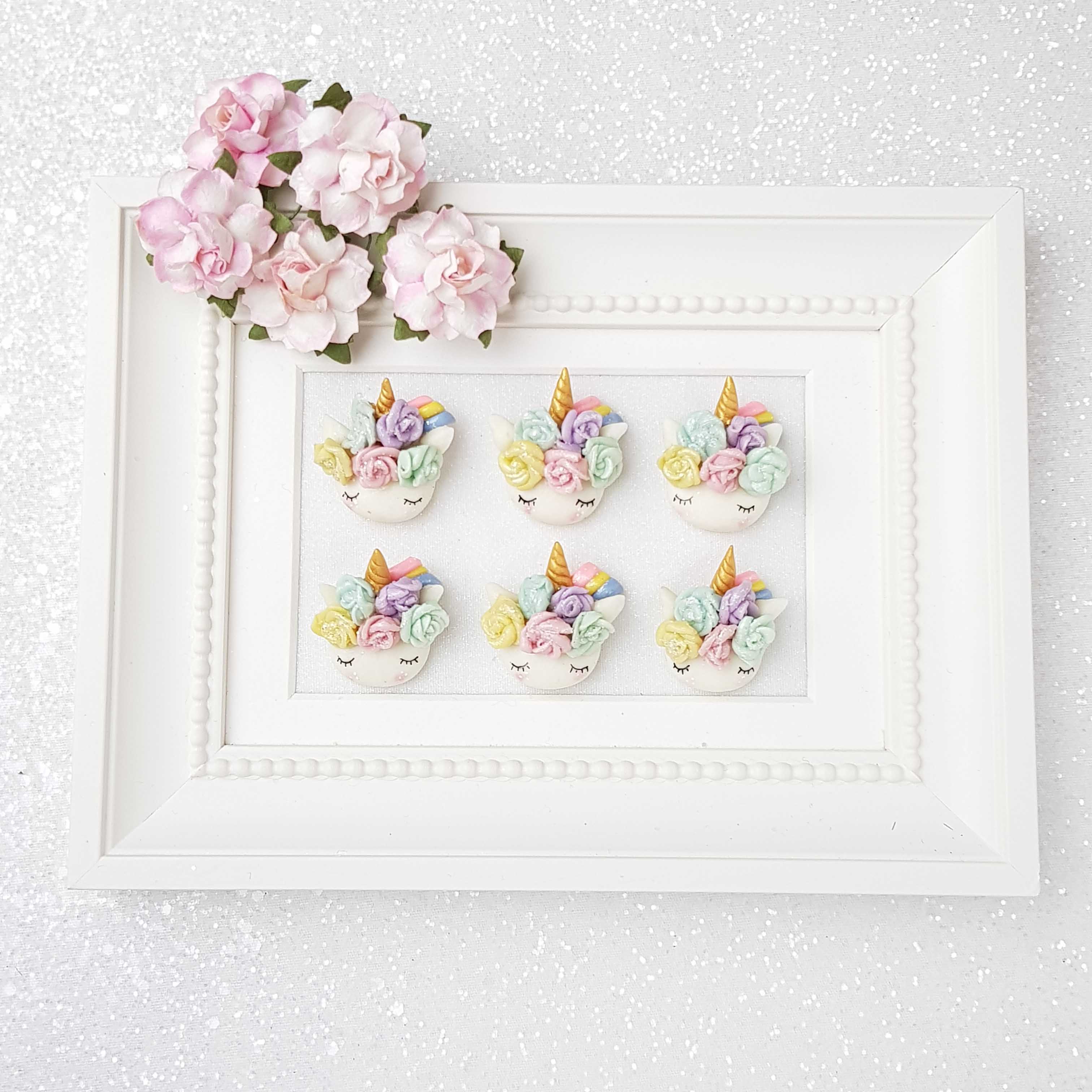 Clay Charm Embellishment - Pastel Flower Sleepy Unicorn Head