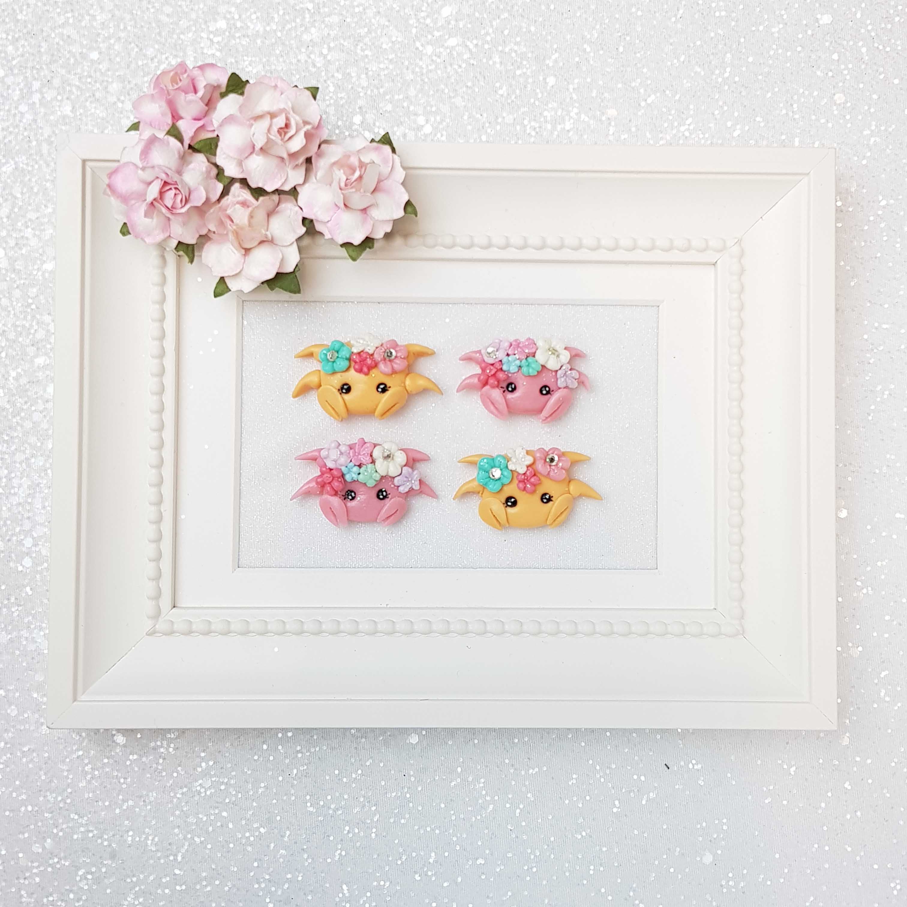 Clay Charm Embellishment - Pink and Orange Crab