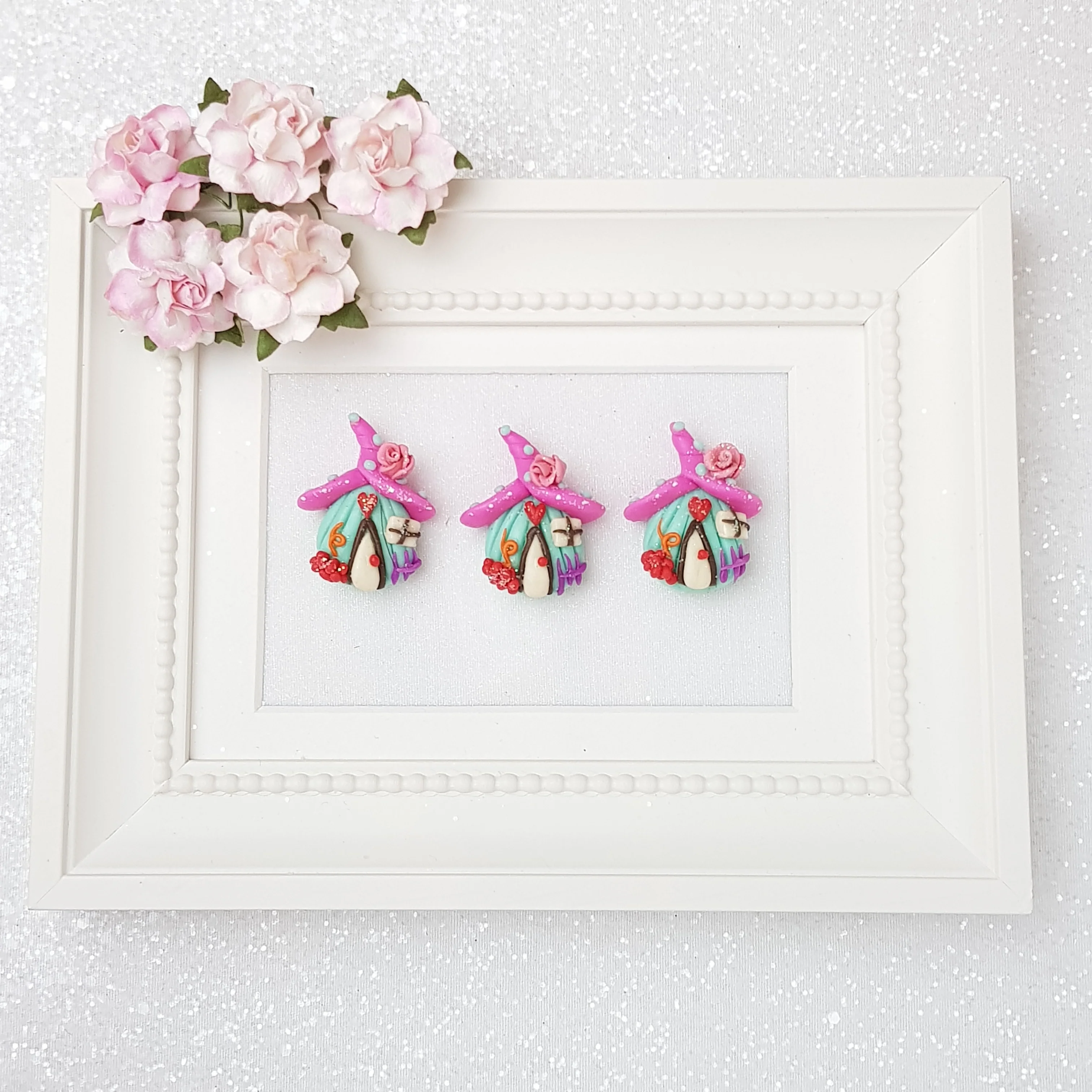Clay Charm Embellishment - pink fairy house