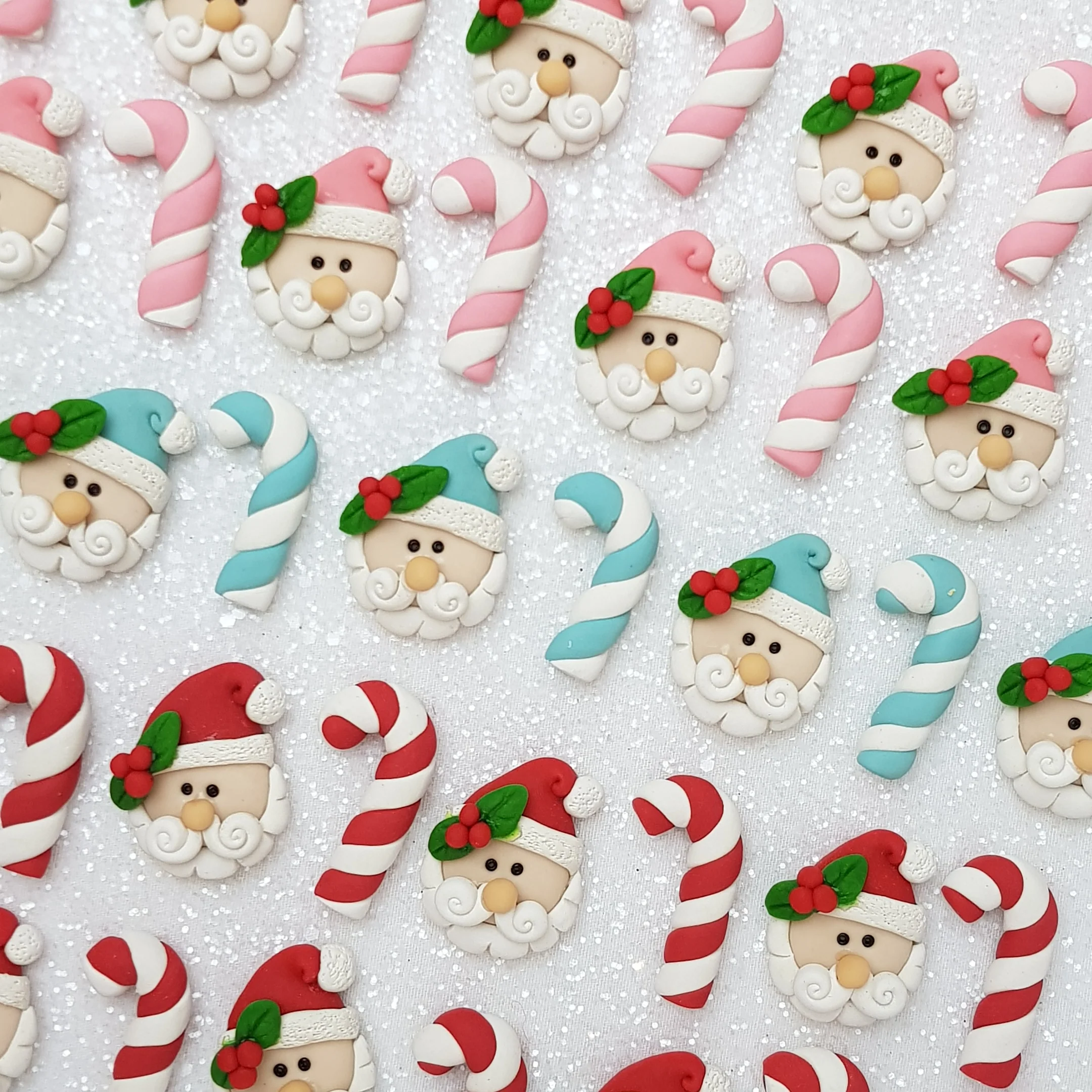 Clay Charm Embellishment santa head - Santa candycane