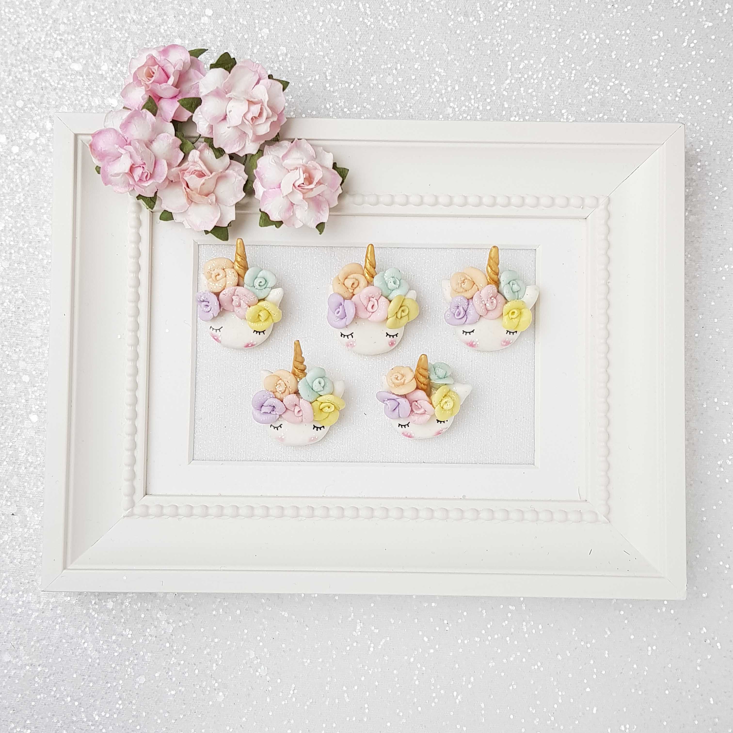 Clay Charm Embellishment - Sleepy Pastel Flower Unicorn Head