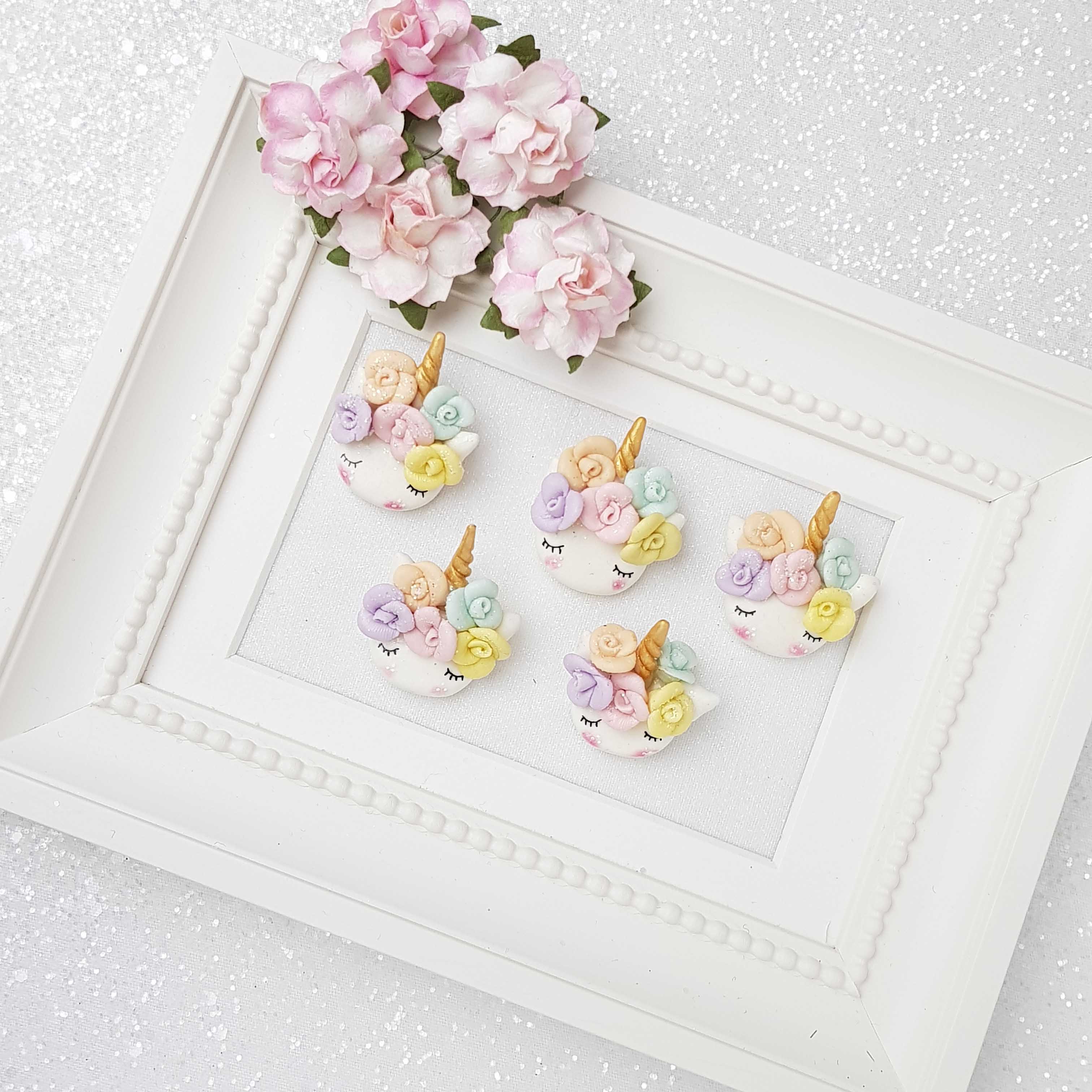 Clay Charm Embellishment - Sleepy Pastel Flower Unicorn Head - Image 2