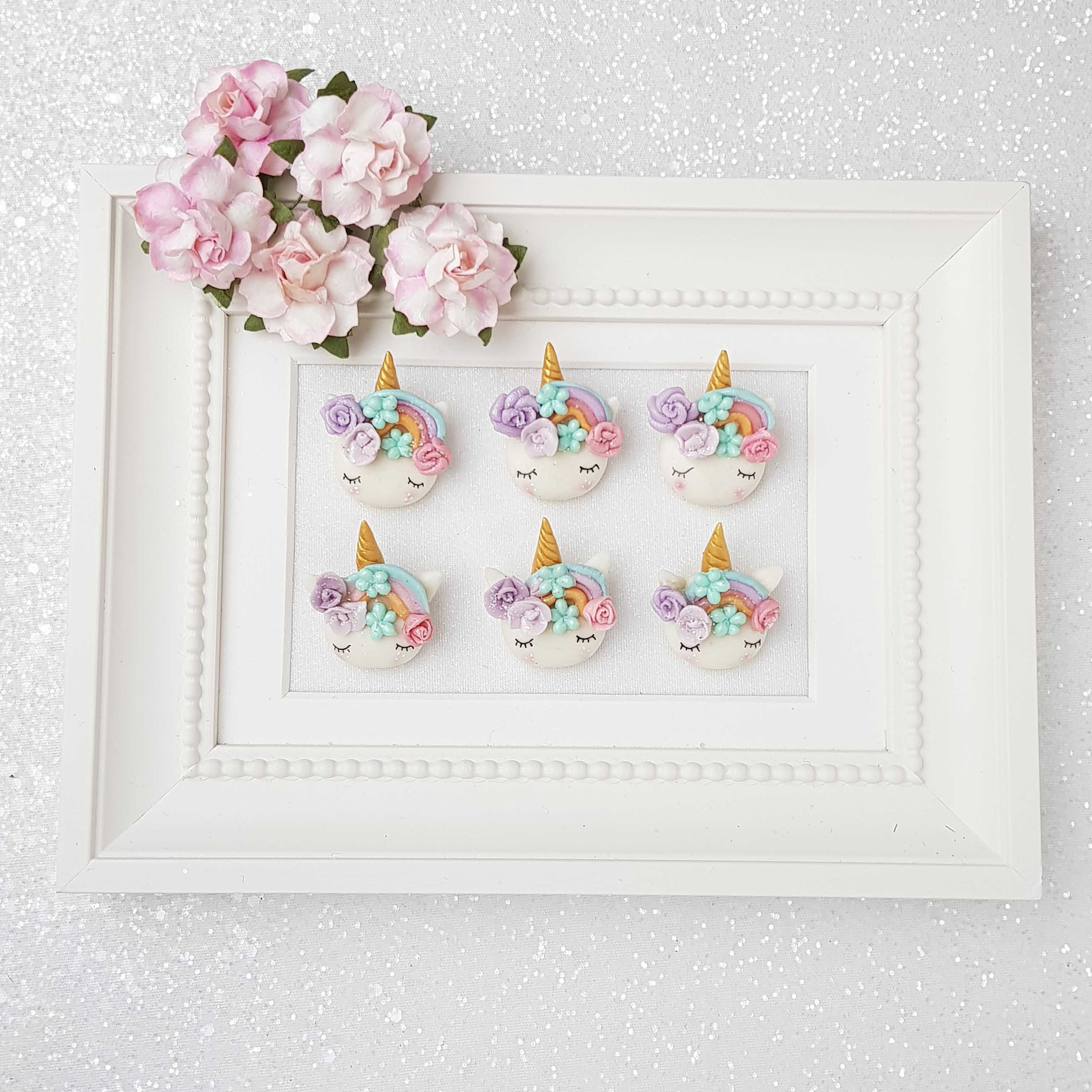 Clay Charm Embellishment - Sleepy Unicorn Head with Pastel Rainbow