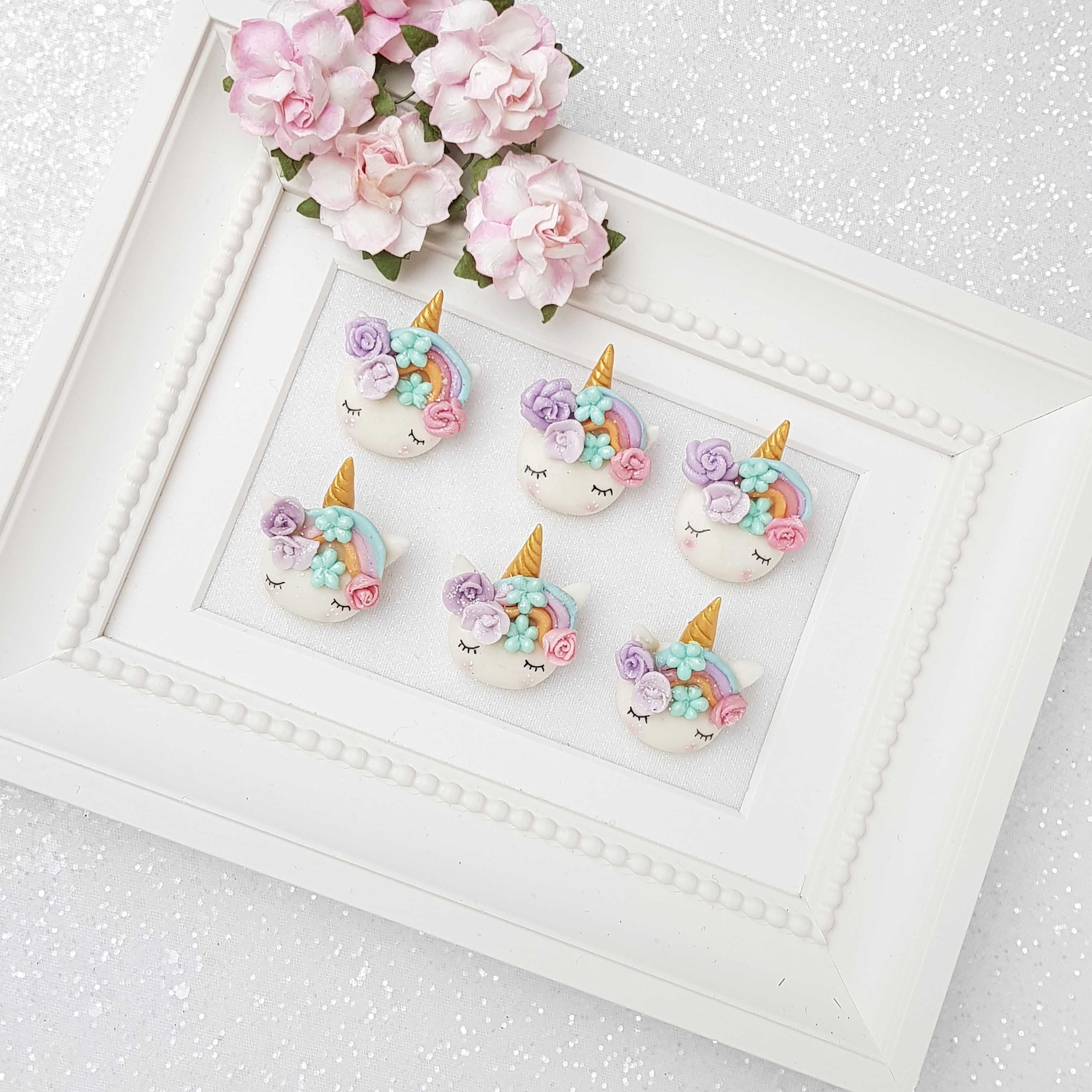 Clay Charm Embellishment - Sleepy Unicorn Head with Pastel Rainbow - Image 2