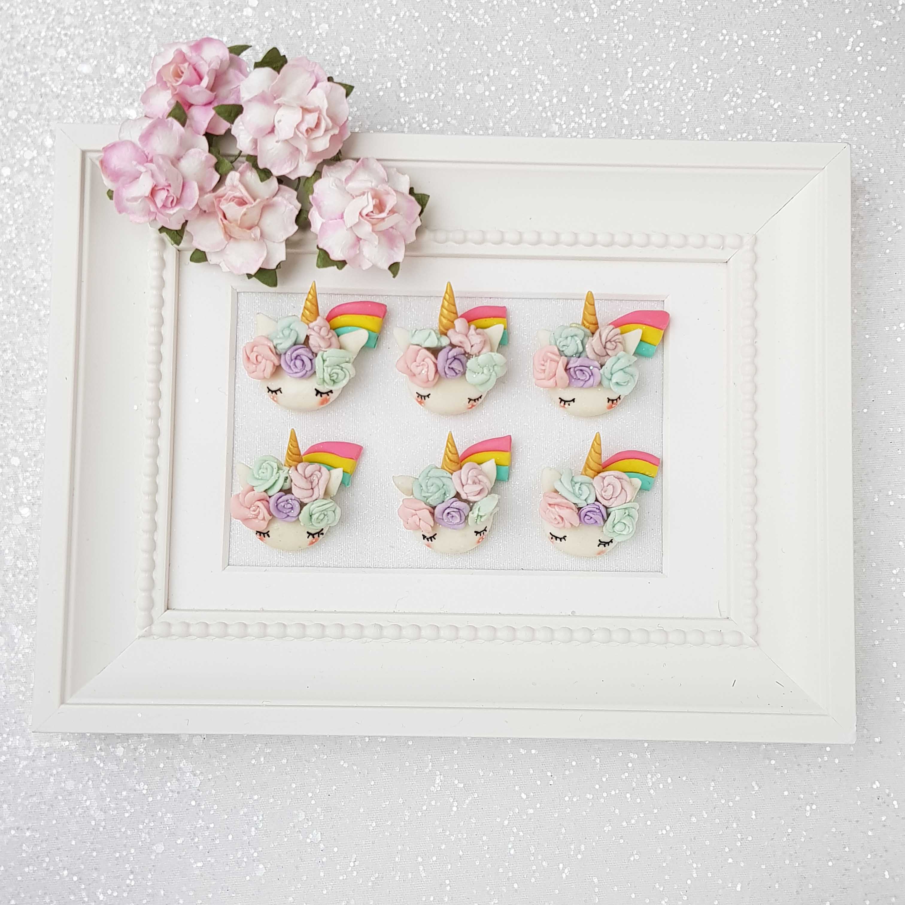 Clay Charm Embellishment - Sleepy Unicorn Head with Rainbow