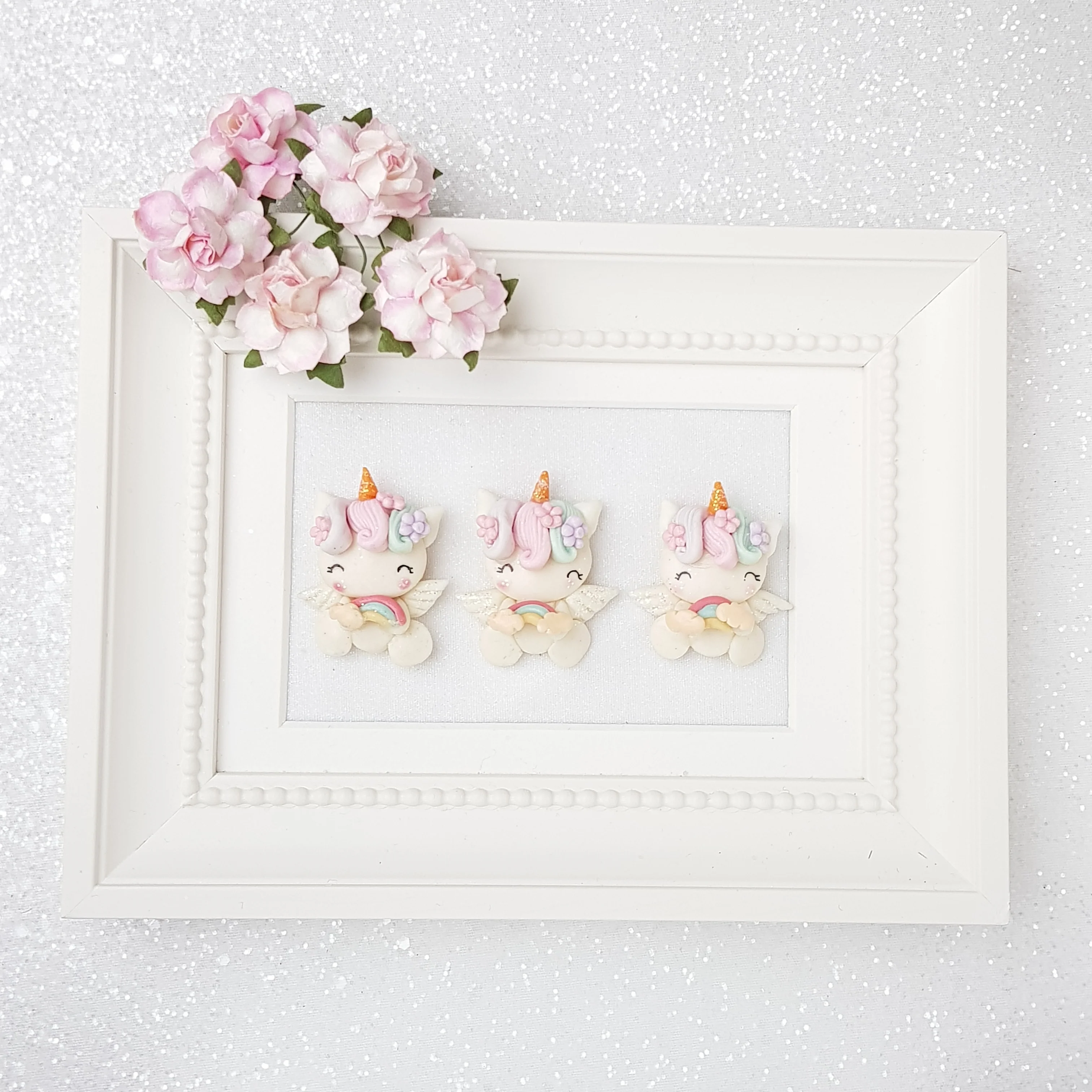 Clay Charm Embellishment - Unicorn holding a rainbow