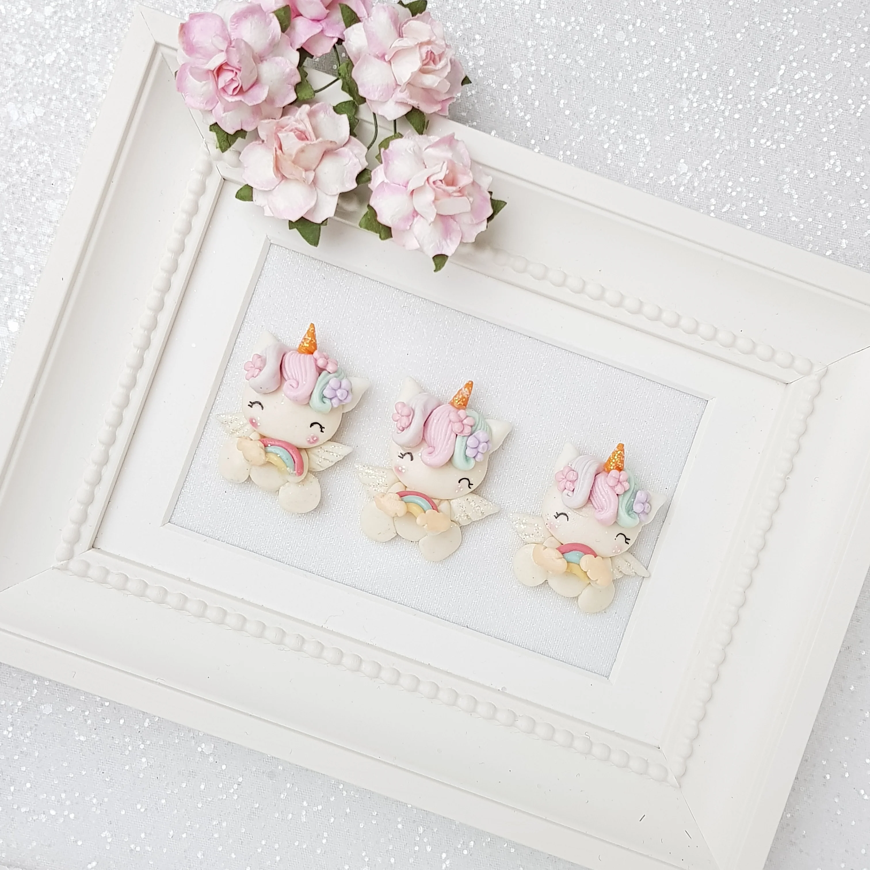 Clay Charm Embellishment - Unicorn holding a rainbow - Image 2