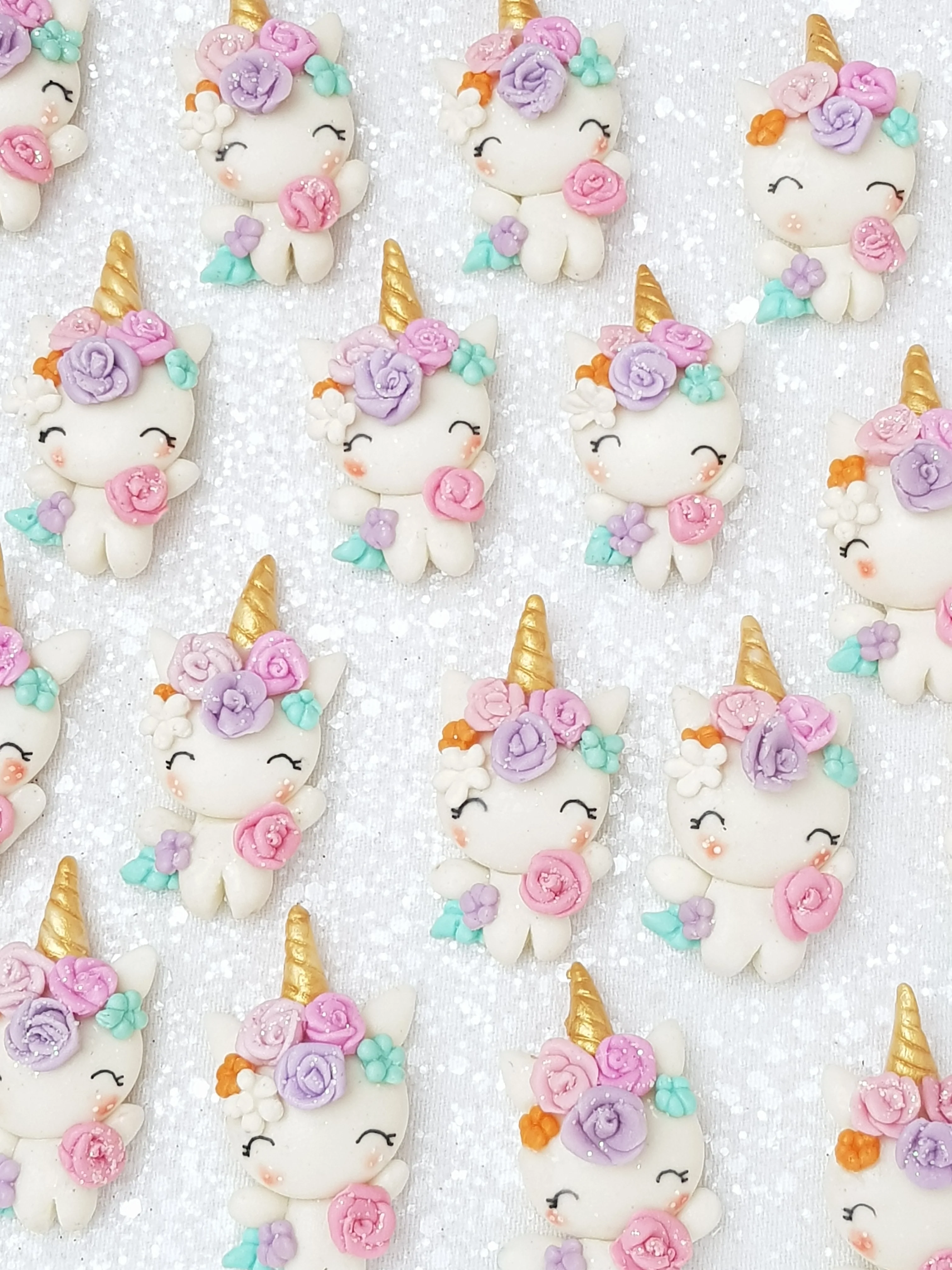 Clay Charm Embellishment - Unicorn with Fowers