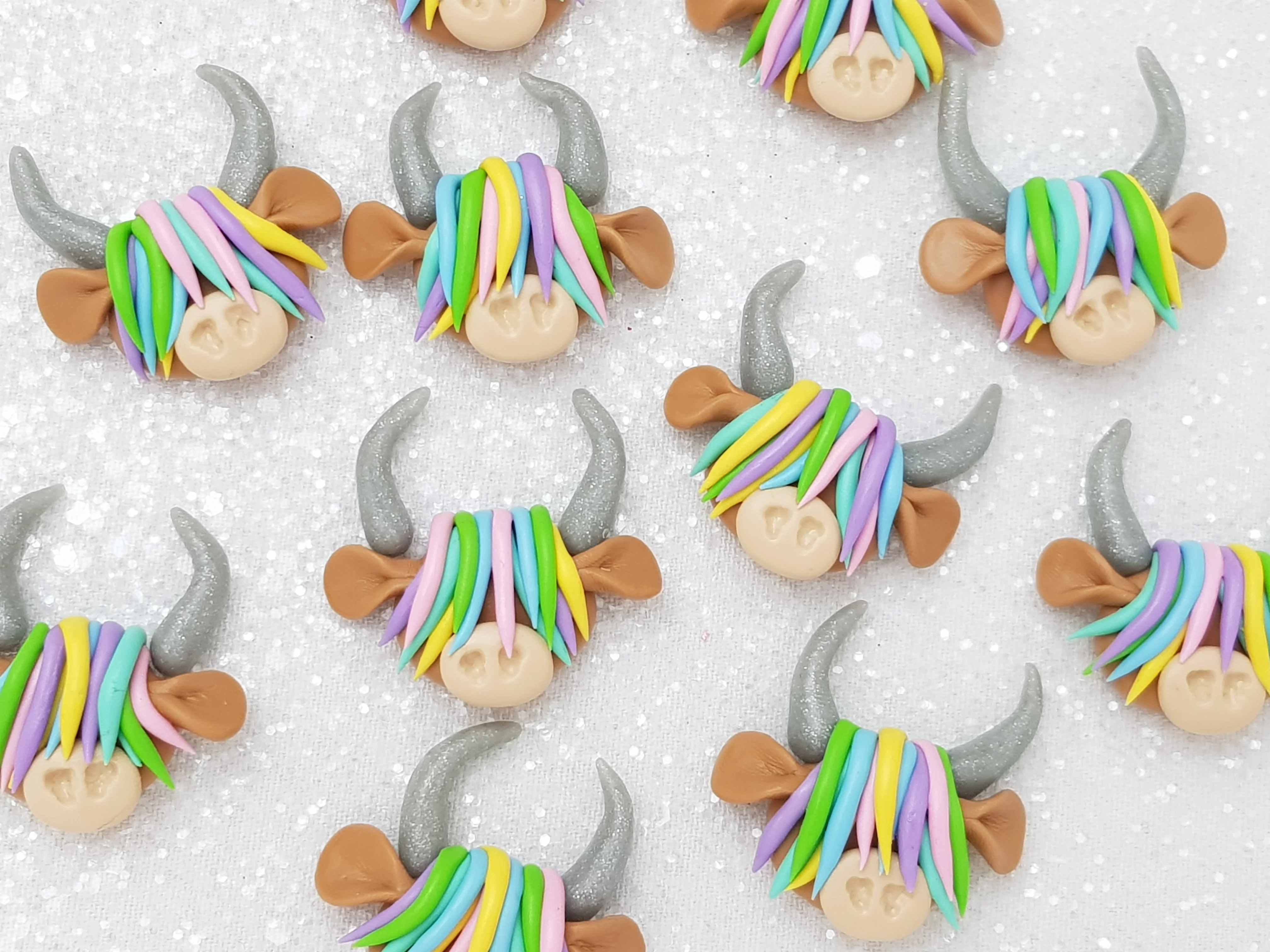 Clay Embellishment Charm - New Highland Cow - Rainbow