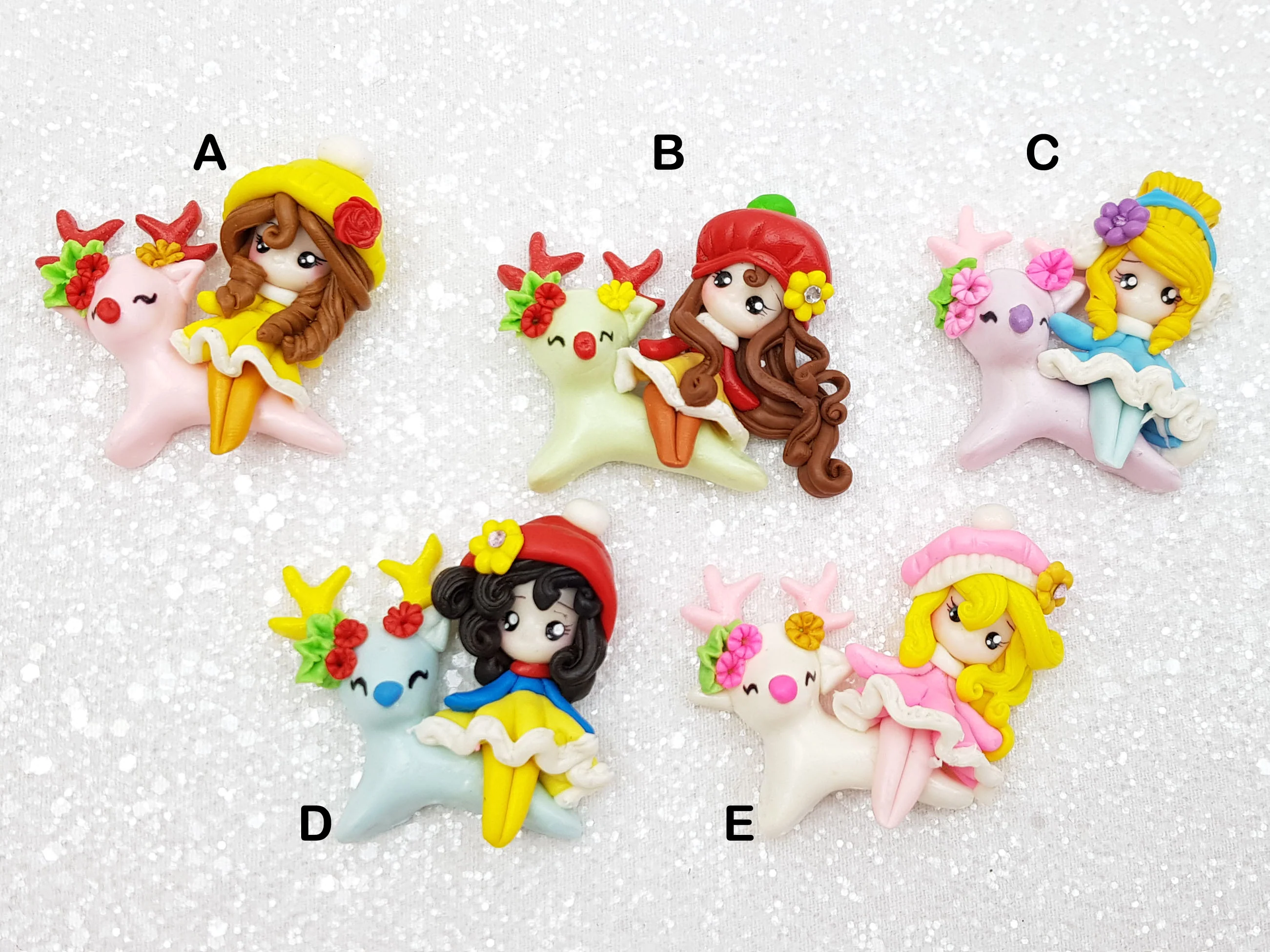 Clay Charm Embellishment - New Luxe Princess Riding Reindeer A