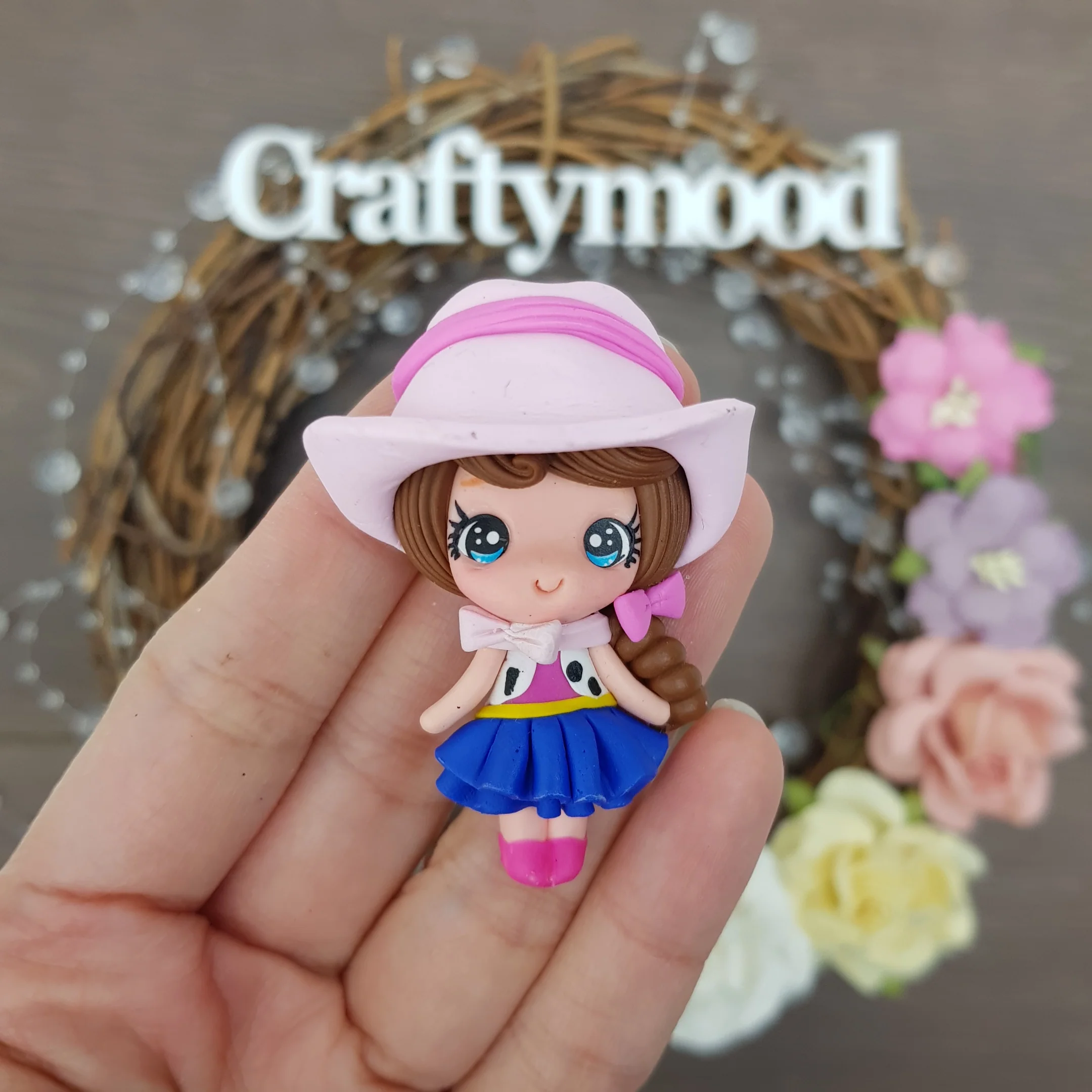 cowboy girl - Handmade Flatback Clay Bow Centre