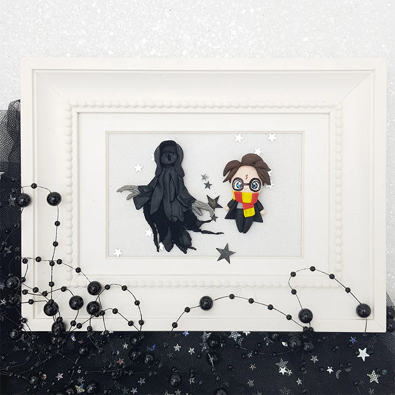 Creepy creature and wizard - Handmade Flatback Clay Bow Centre