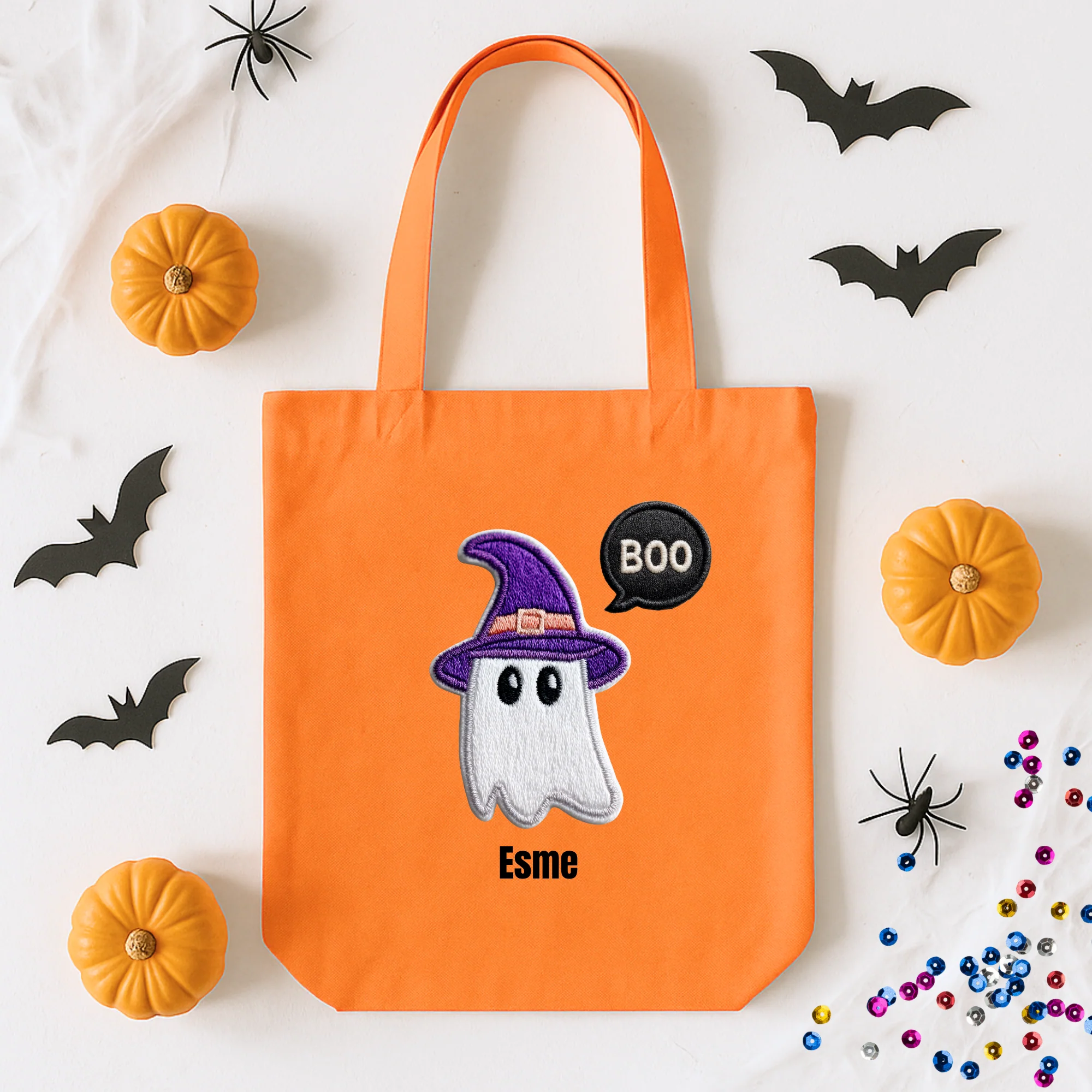 Custom DTF Transfer - Cute boo ghost Halloween with purple hat personalised - DTF ready to press - Image 2