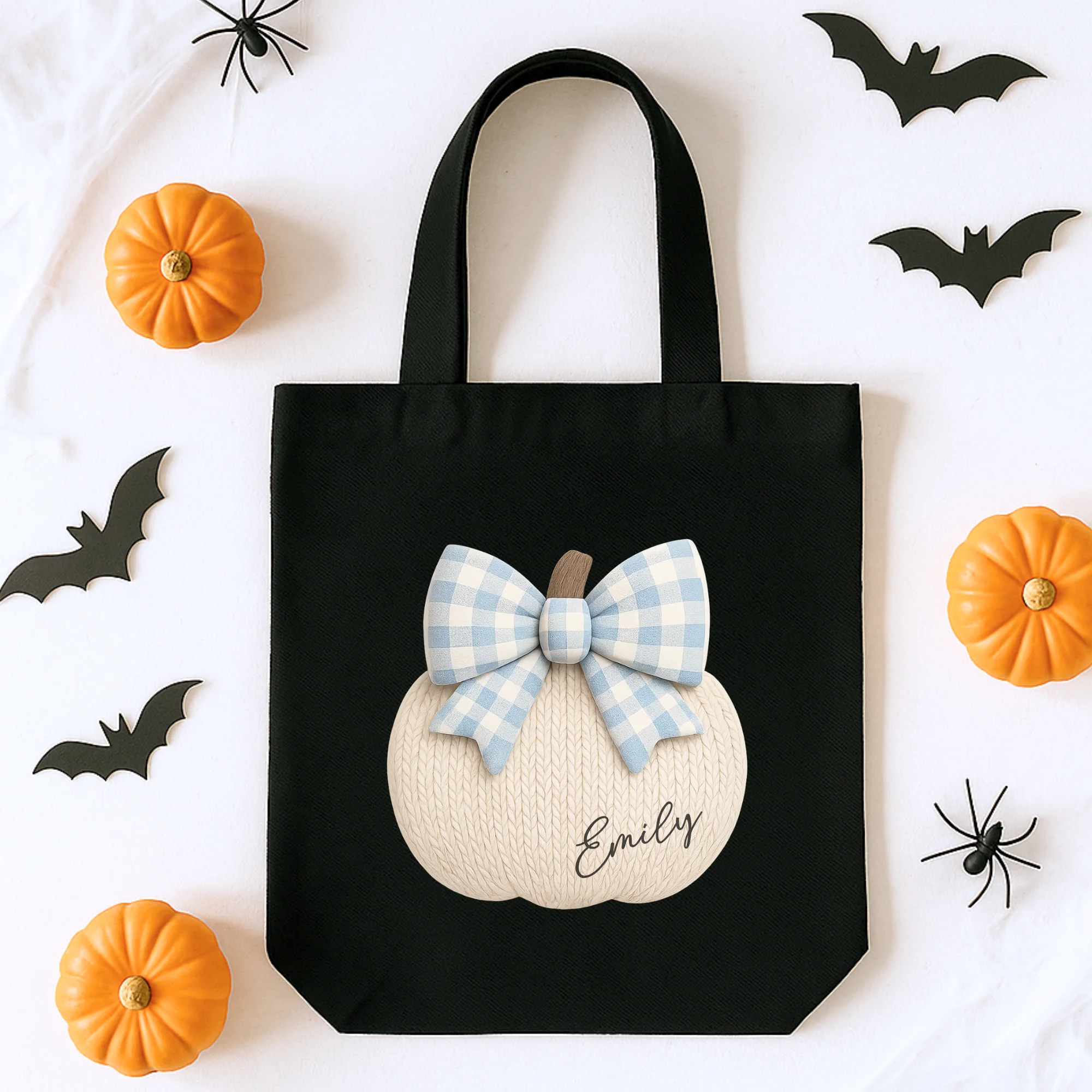 Custom DTF Transfer - Knitted pumpkin blue bow personalised - DTF ready to press - Image 2