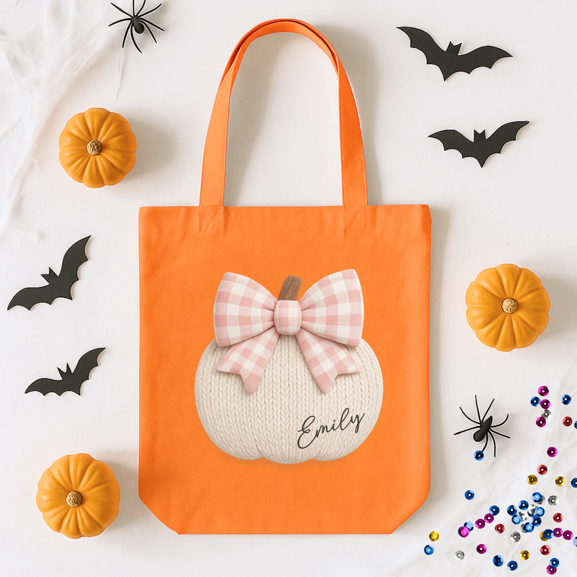 Custom DTF Transfer - Knitted pumpkin pink bow personalised - DTF ready to press - Image 2