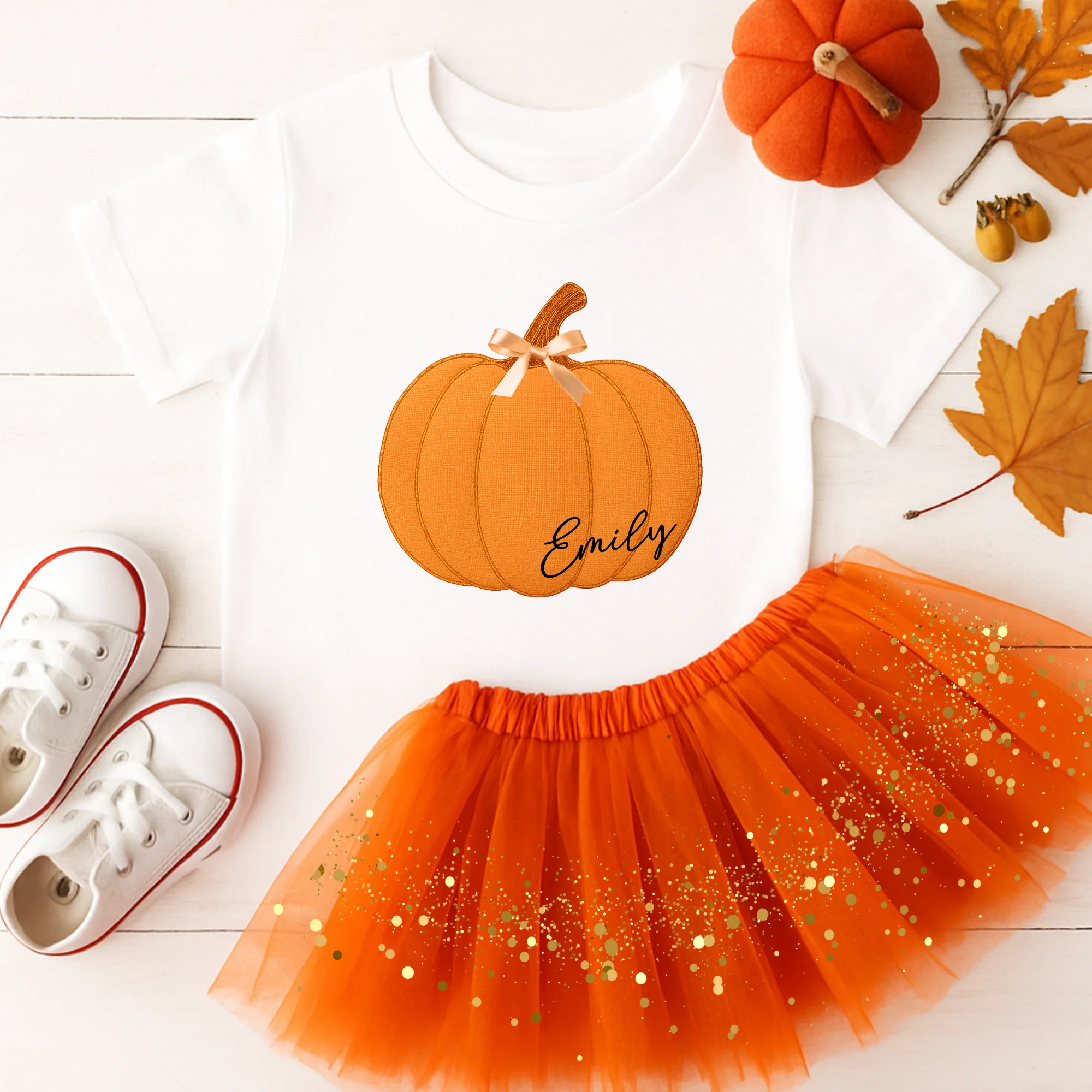 Custom DTF Transfer - Seamed orange pumpkin bow personalised - DTF ready to press