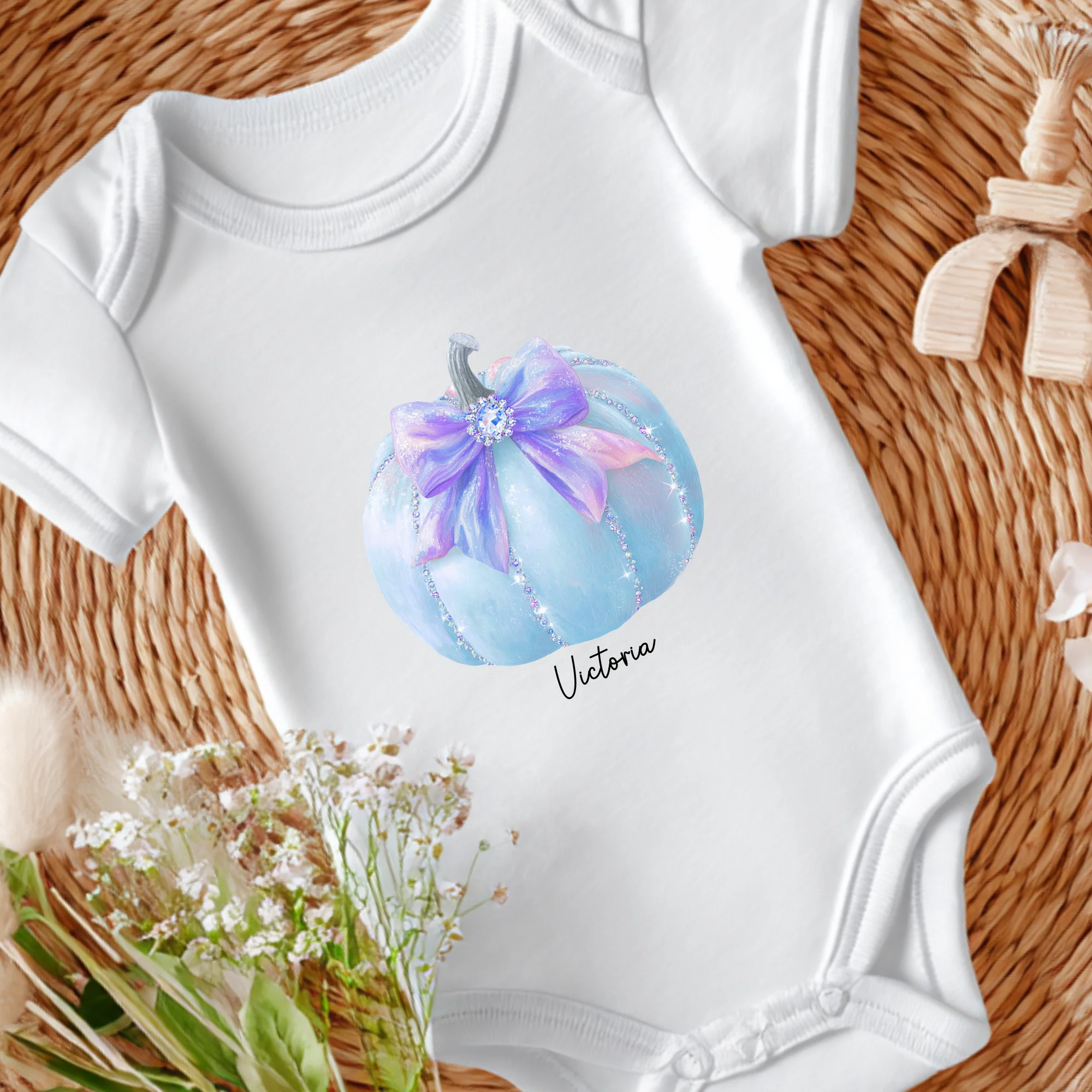 Custom DTF Transfer - Sparkling blue pumpkin blue bow personalised - DTF ready to press