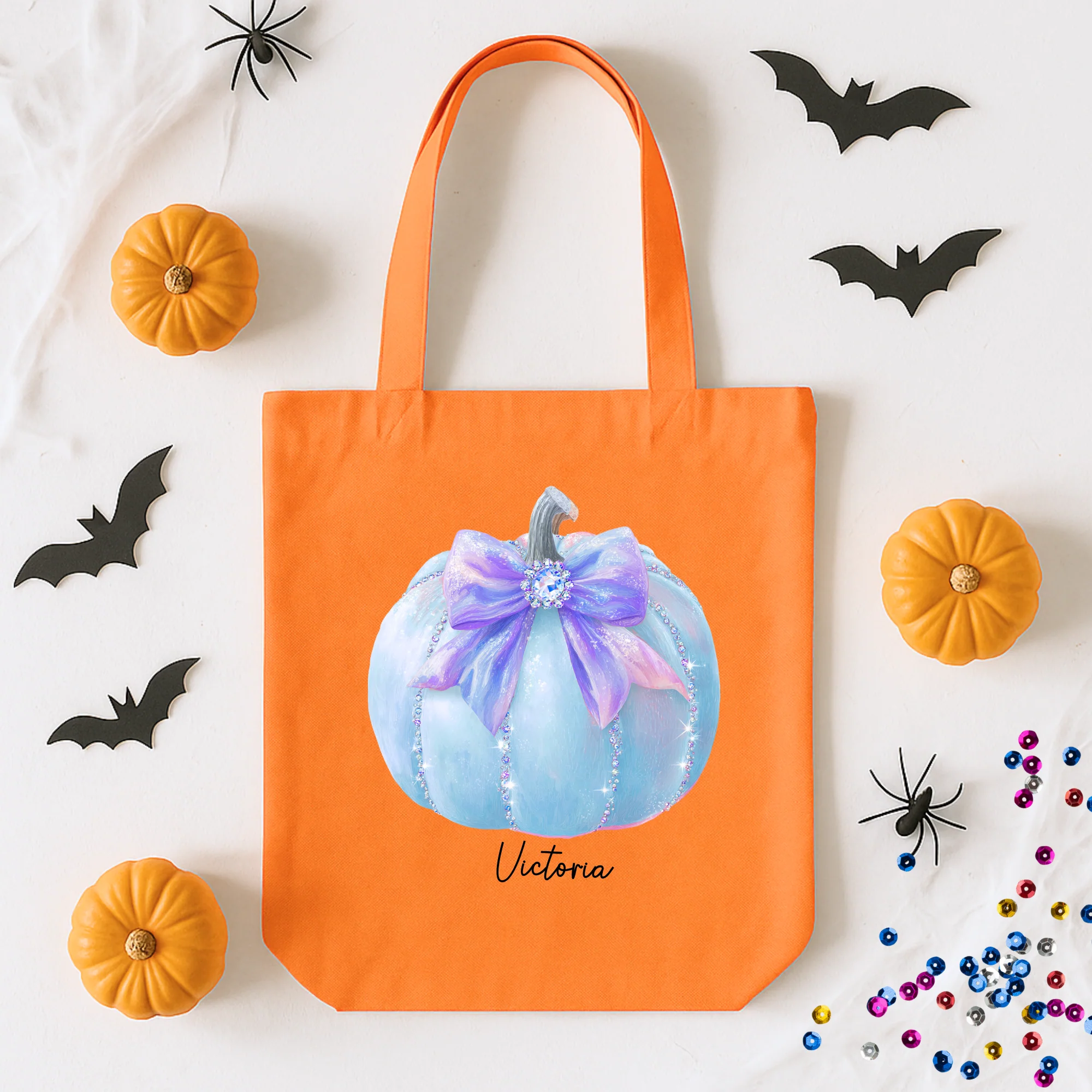 Custom DTF Transfer - Sparkling blue pumpkin blue bow personalised - DTF ready to press - Image 2