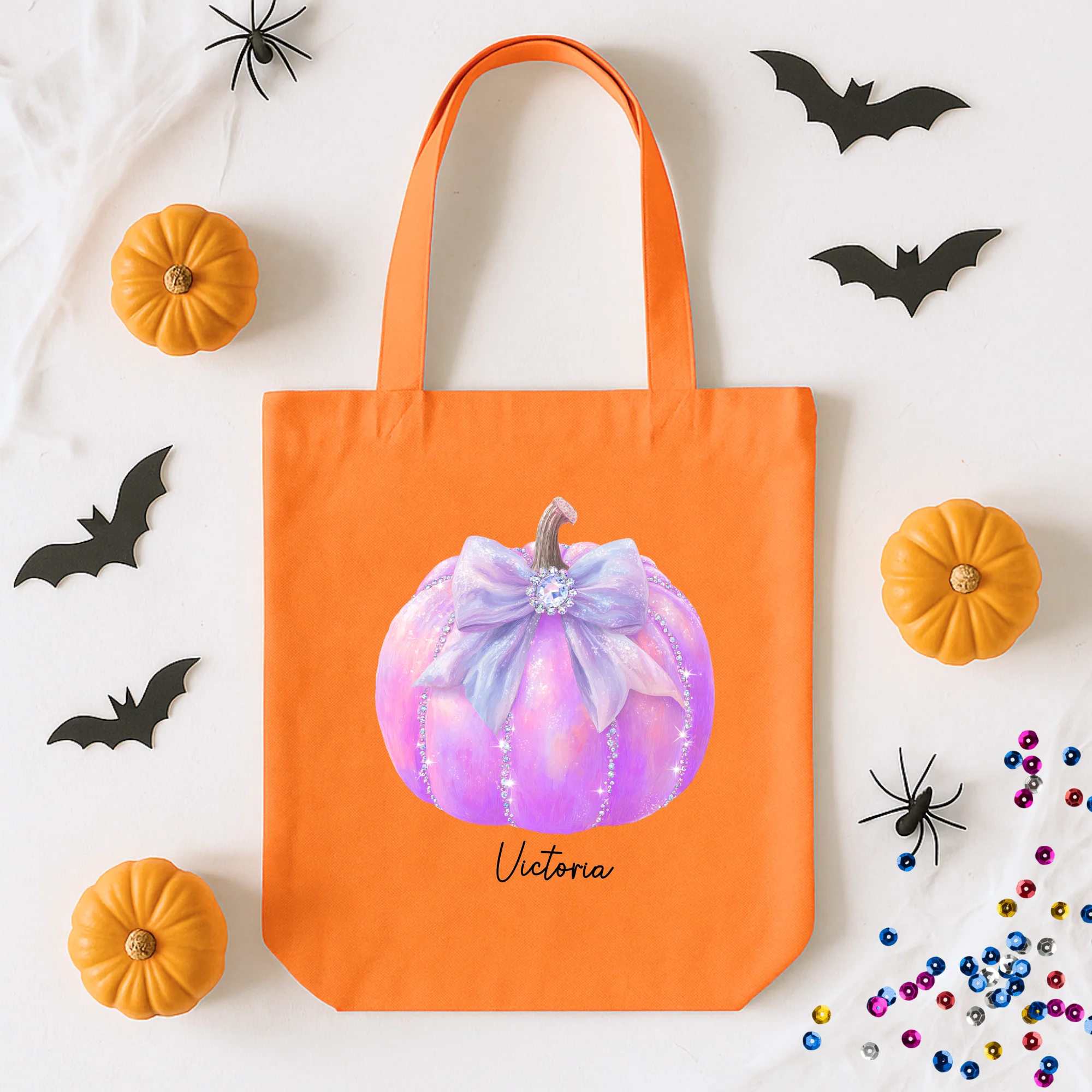 Custom DTF Transfer - Sparkling pink pumpkin bow personalised - DTF ready to press - Image 2