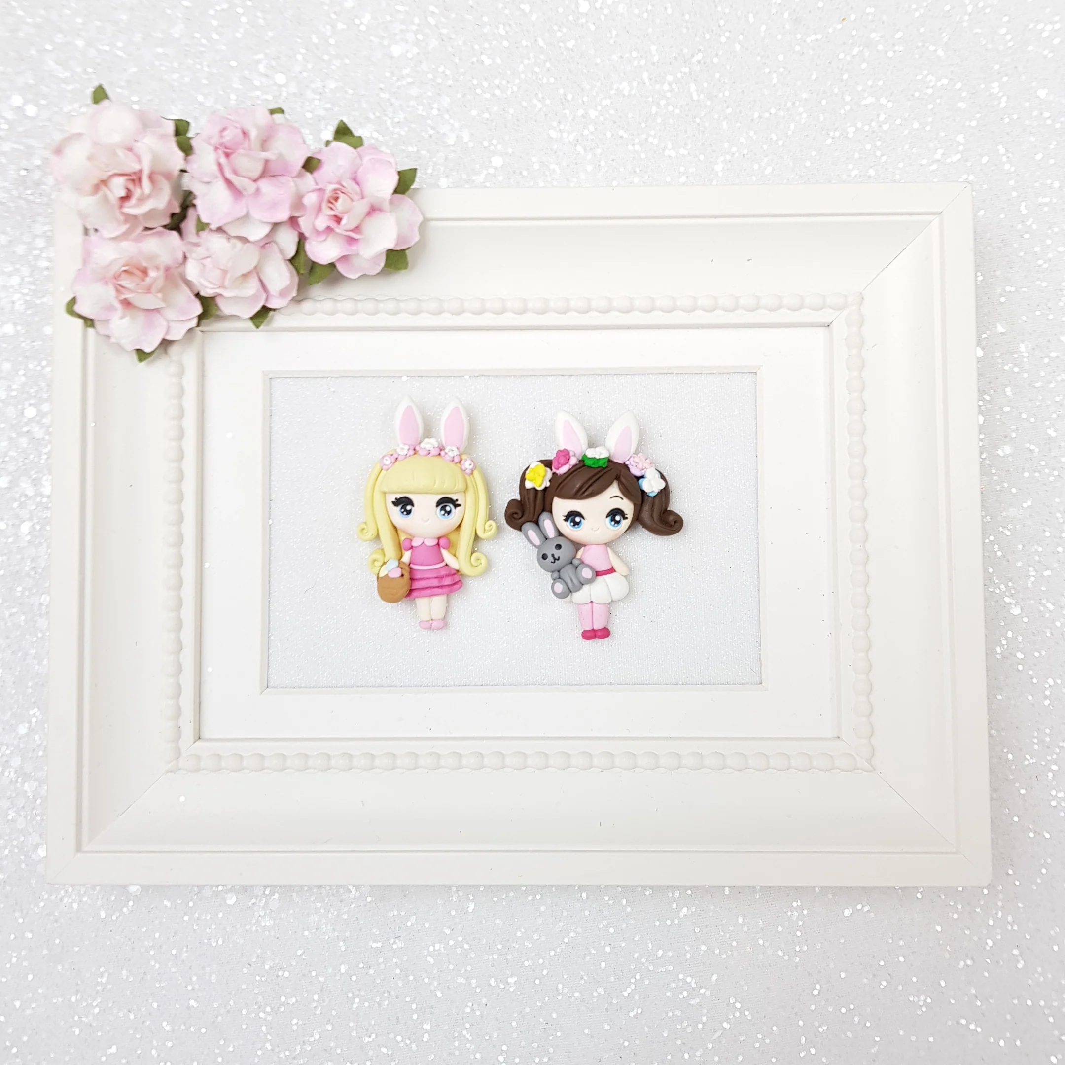 Cute Bunny Girls - Embellishment Clay Bow Centre