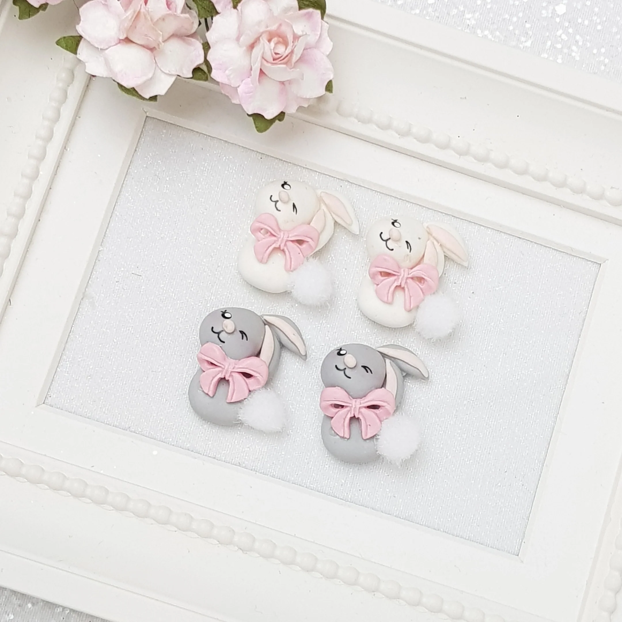 Cute cotton bunny - Handmade Flatback Clay Bow Centre - Image 2