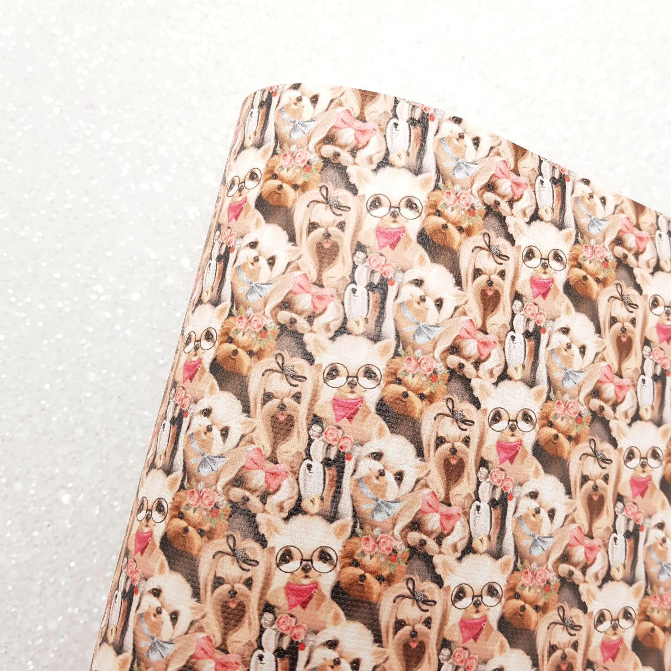 cute dogs  - Pu Leatherette vinyl - canvas - choose Fabric material Sheets