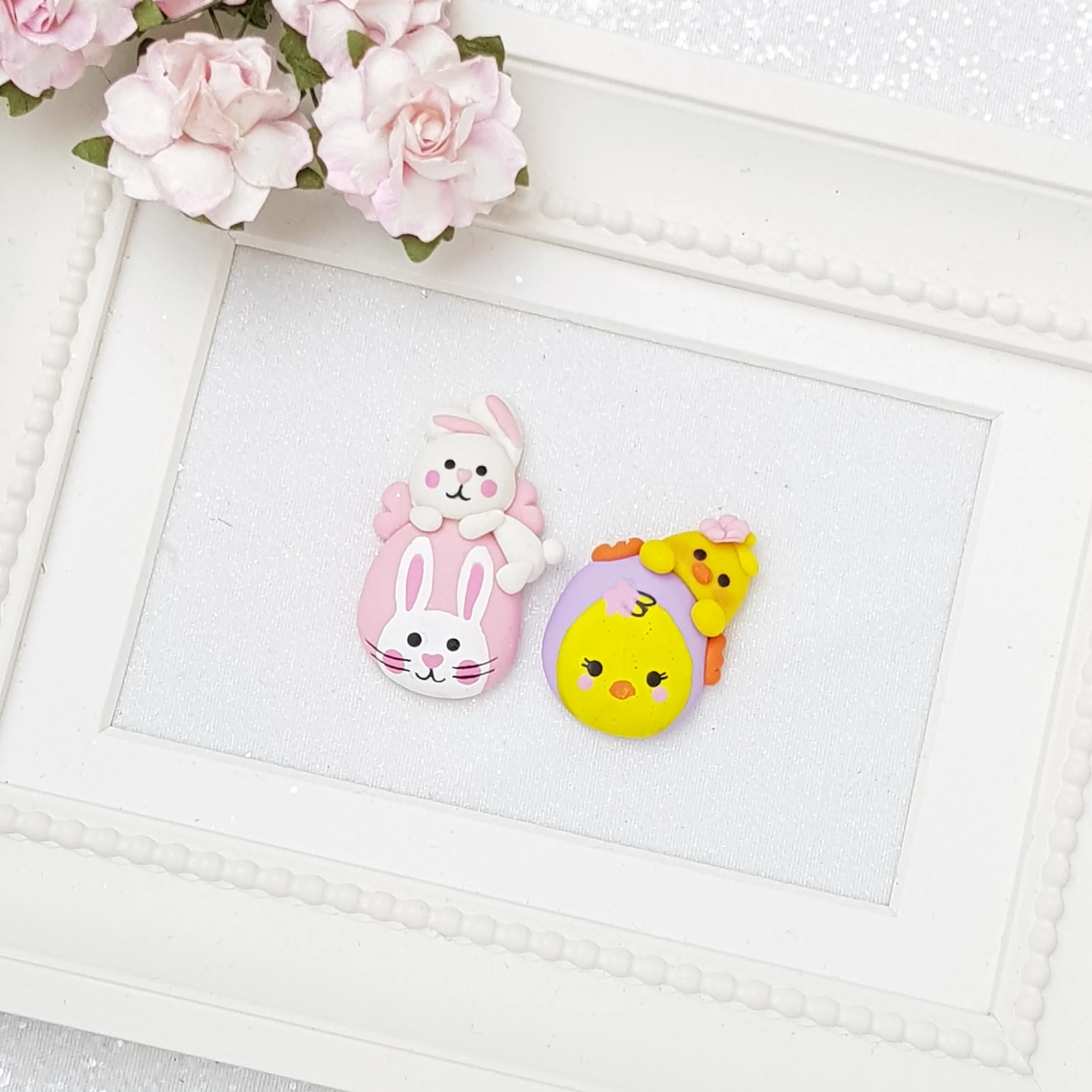 Sale Cute Easter egg - Handmade Flatback Clay Bow Centre