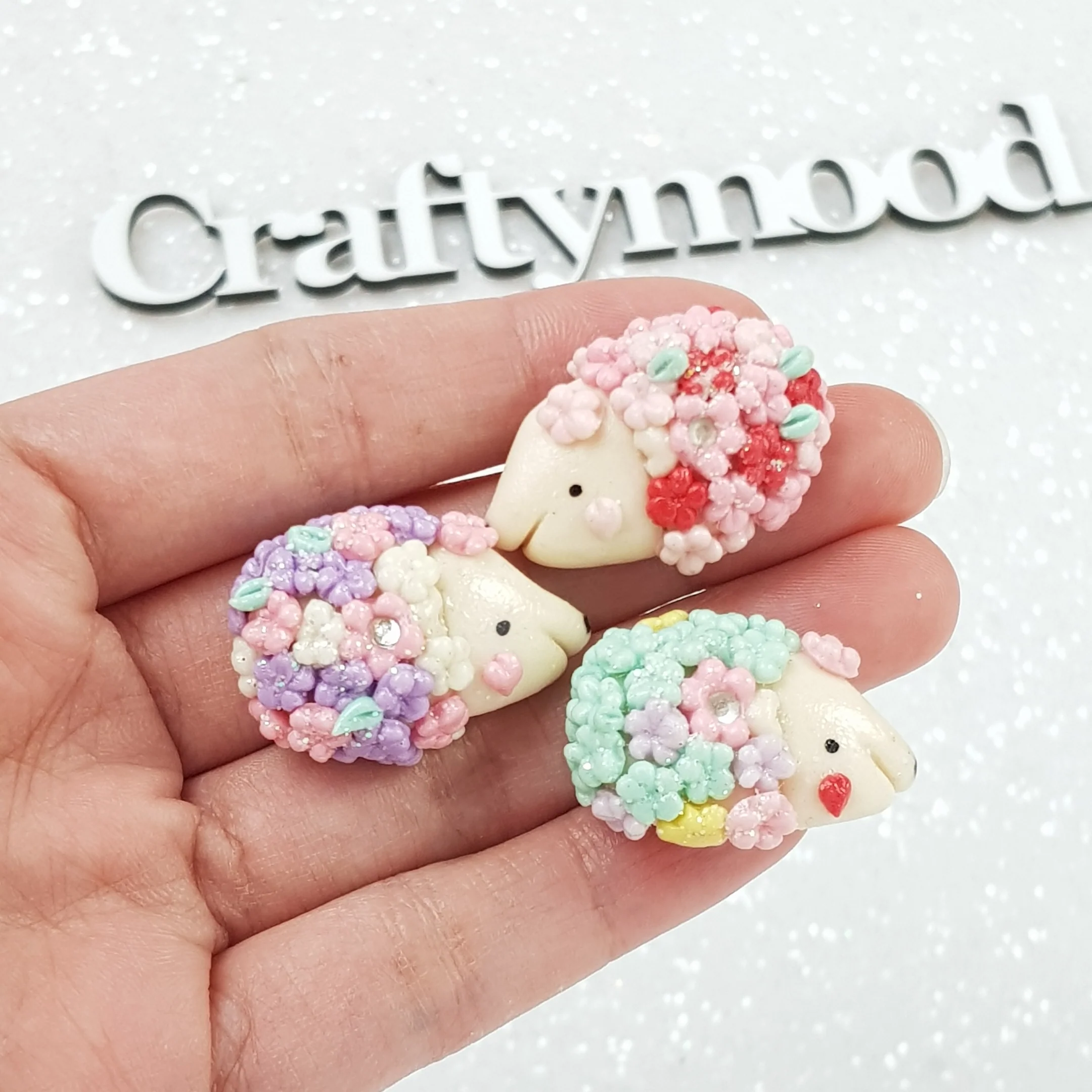 Cute Flower Hedgehog - Handmade Flatback Clay Bow Centre